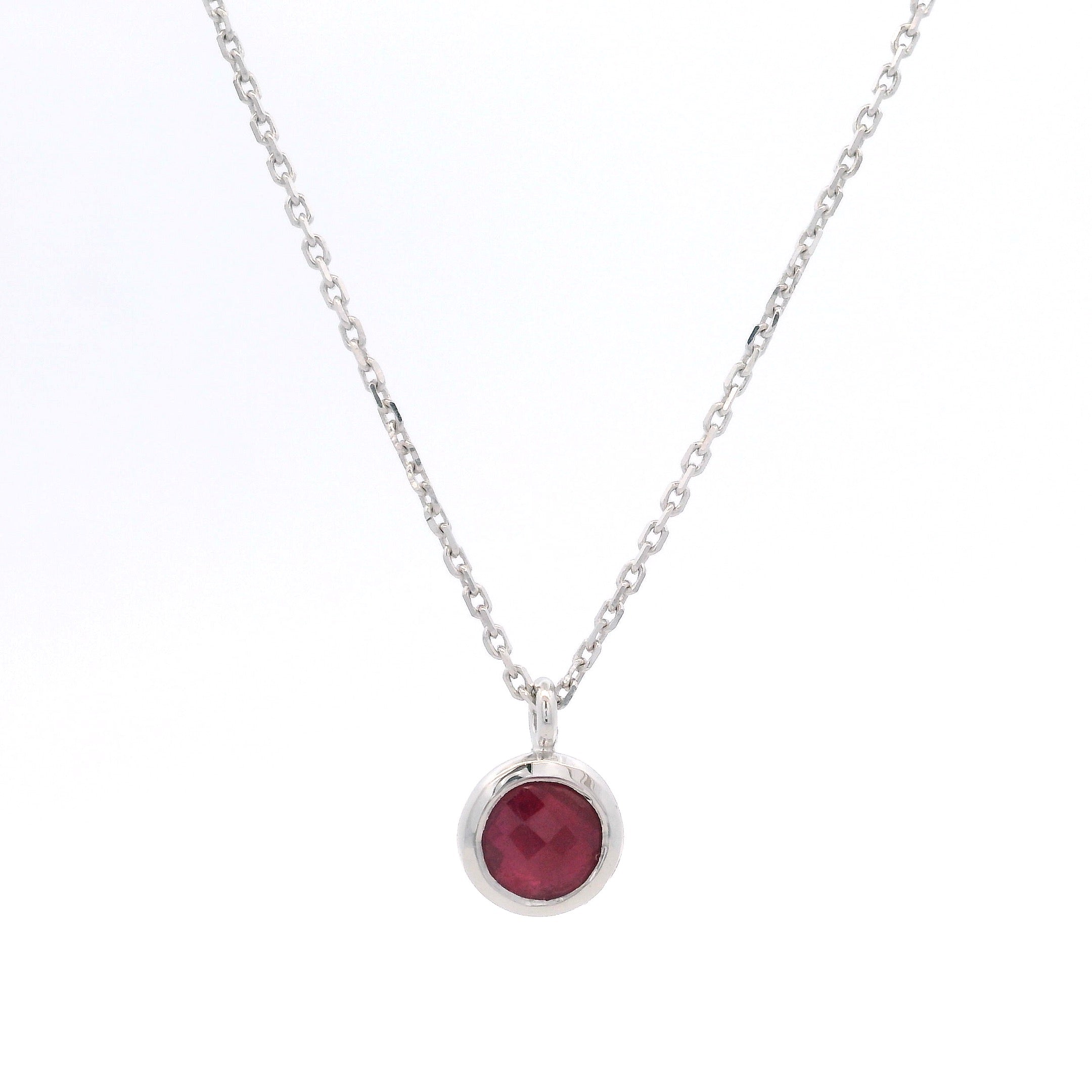 925SL BEZEL RUBY GLASS FILLED NECKLACE