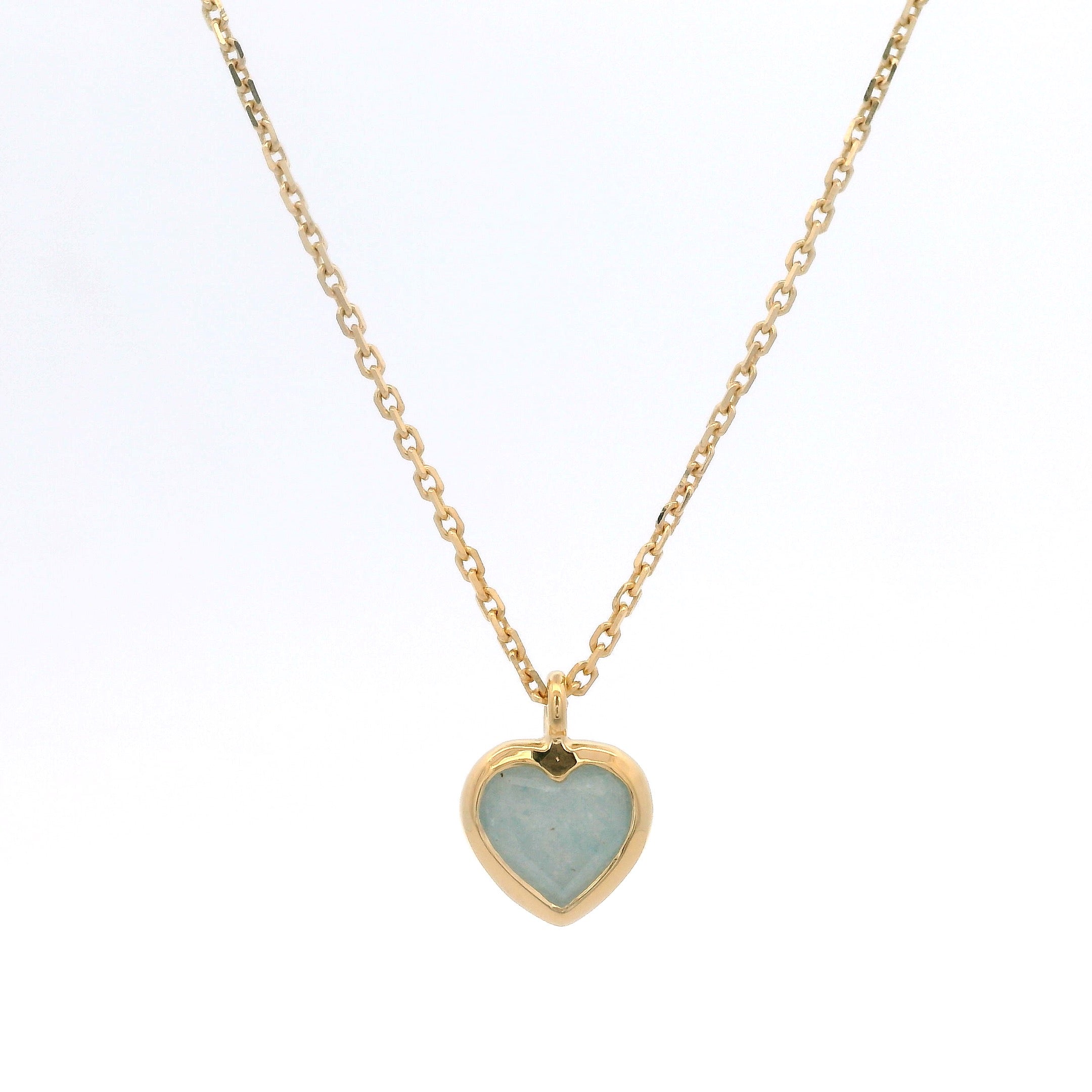 925YG HEART BEZEL AQUA QUARTZ NECKLACE