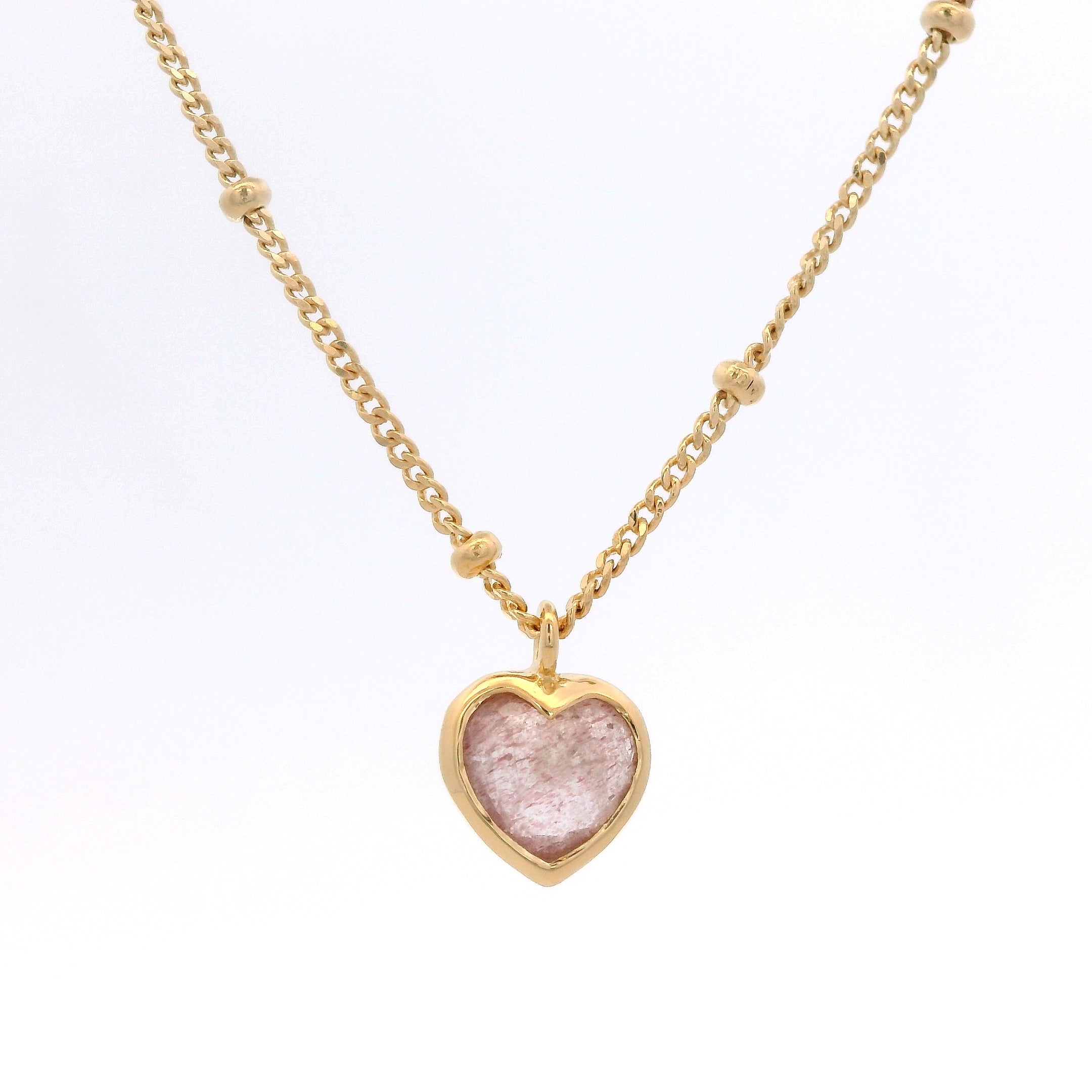 925YG HEART BEZEL STRAWBERRY PINK QUARTZ NECKLACE