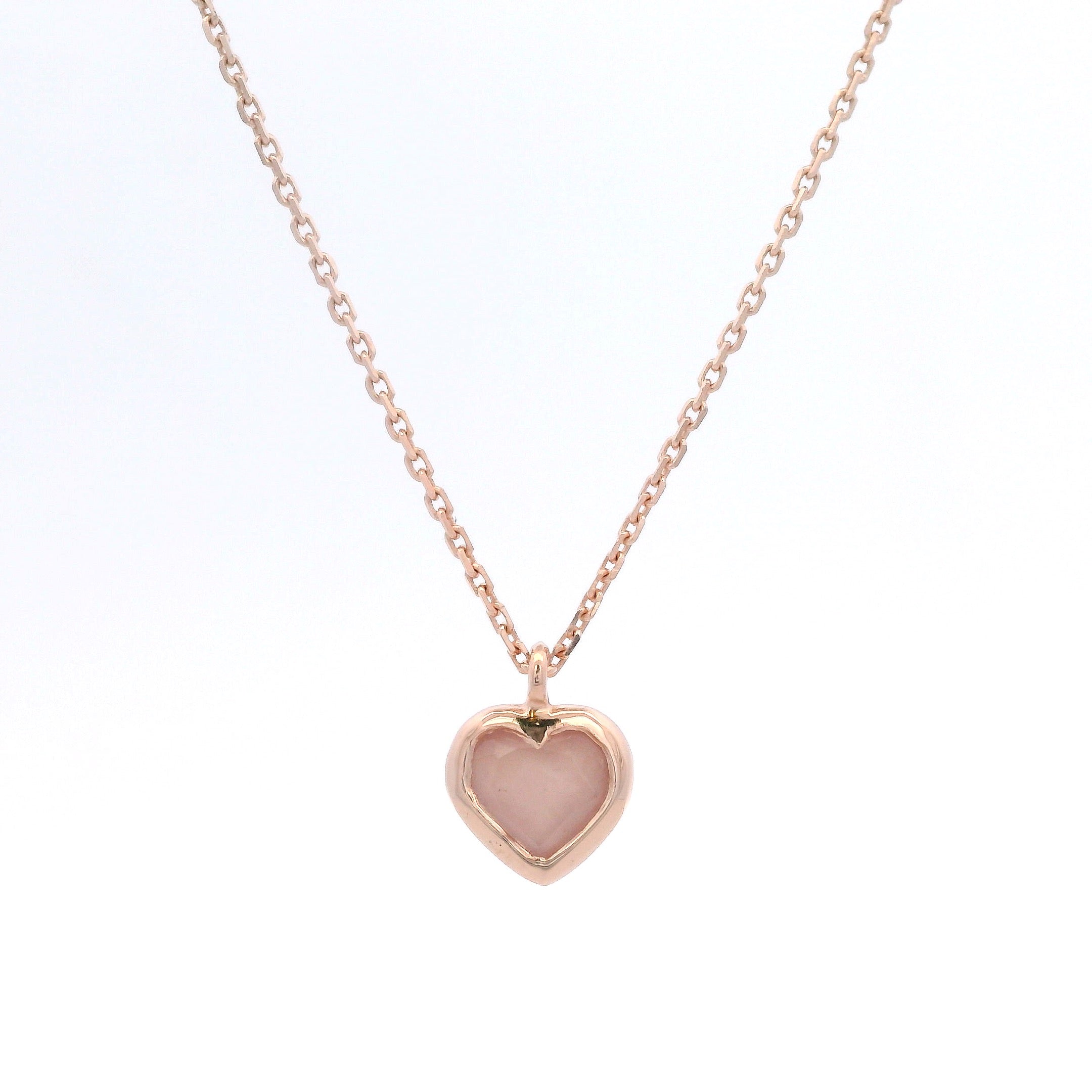 925RG HEART BEZEL PINK QUARTZ NECKLACE