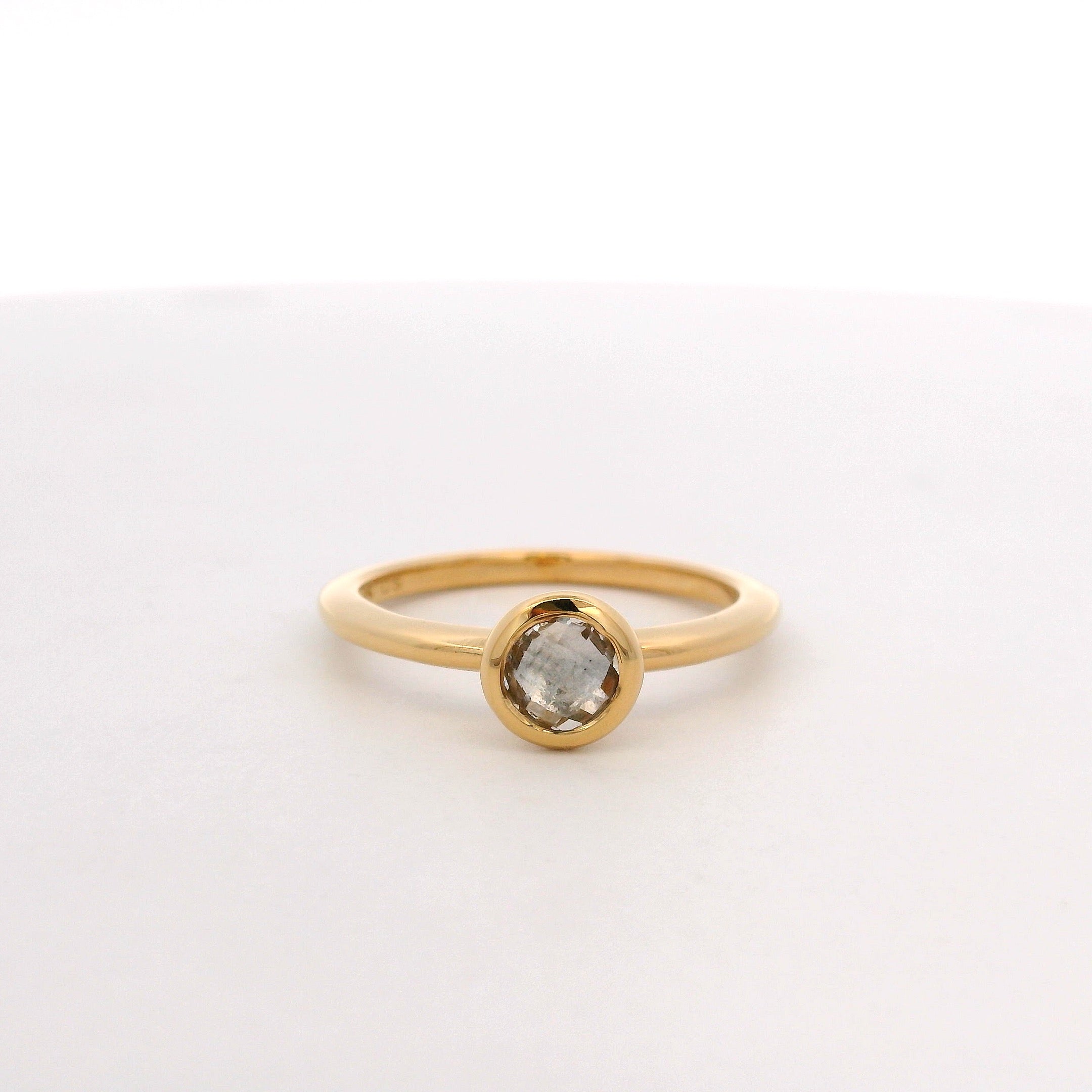 925YG BEZEL ROCK CRYSTAL SOLITARY RING T6.5