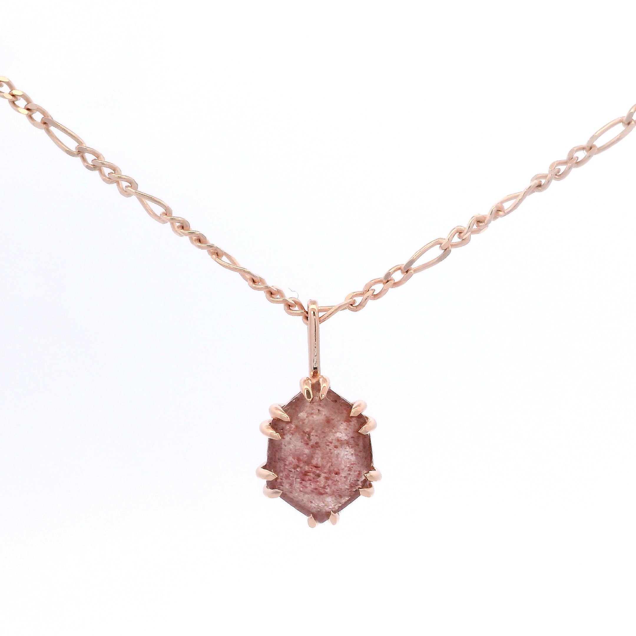 925RG HEXAGONAL STRAWBERRY PINK QUARTZ NECKLACE