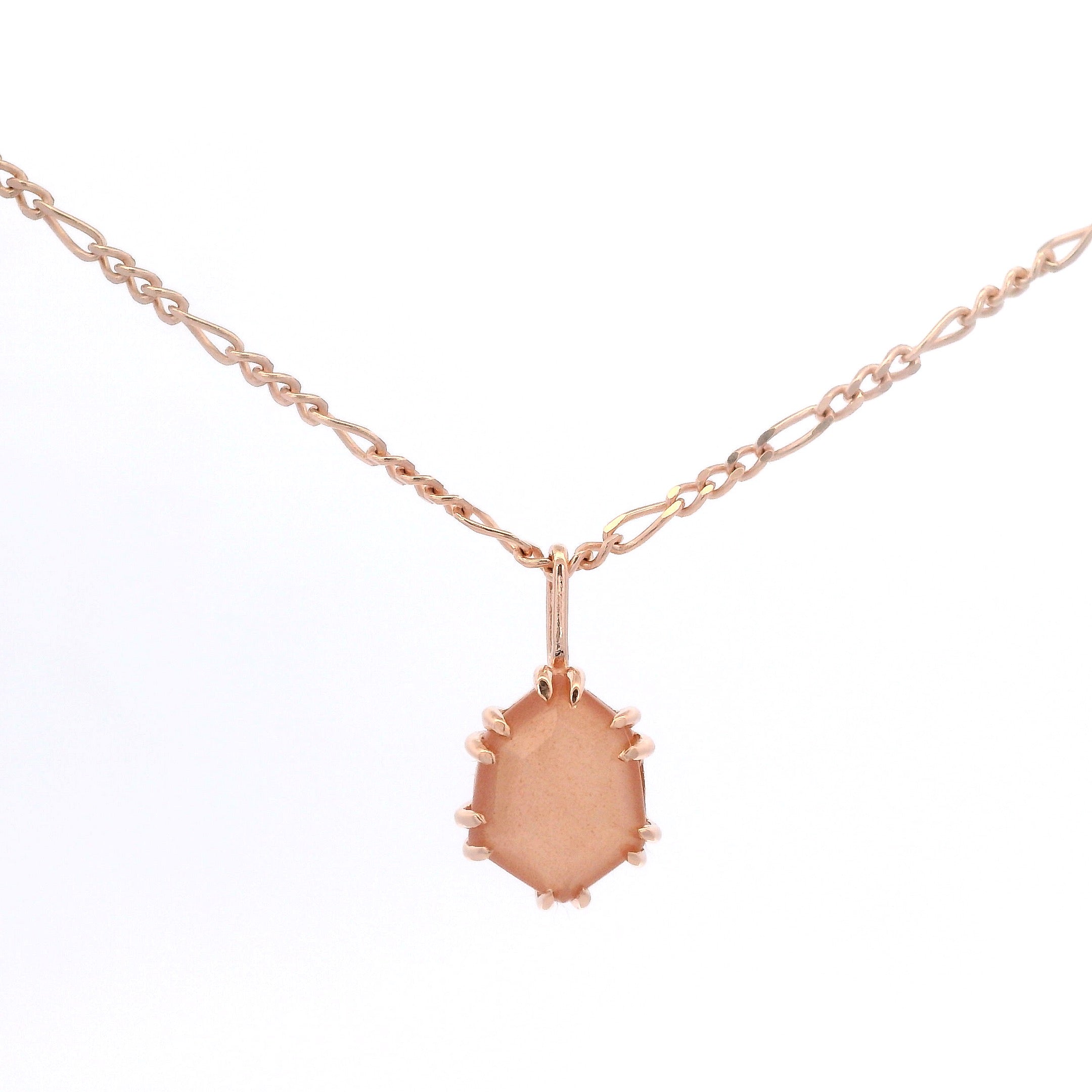 925RG HEXAGONAL MOOSTONE PEACH NECKLACE