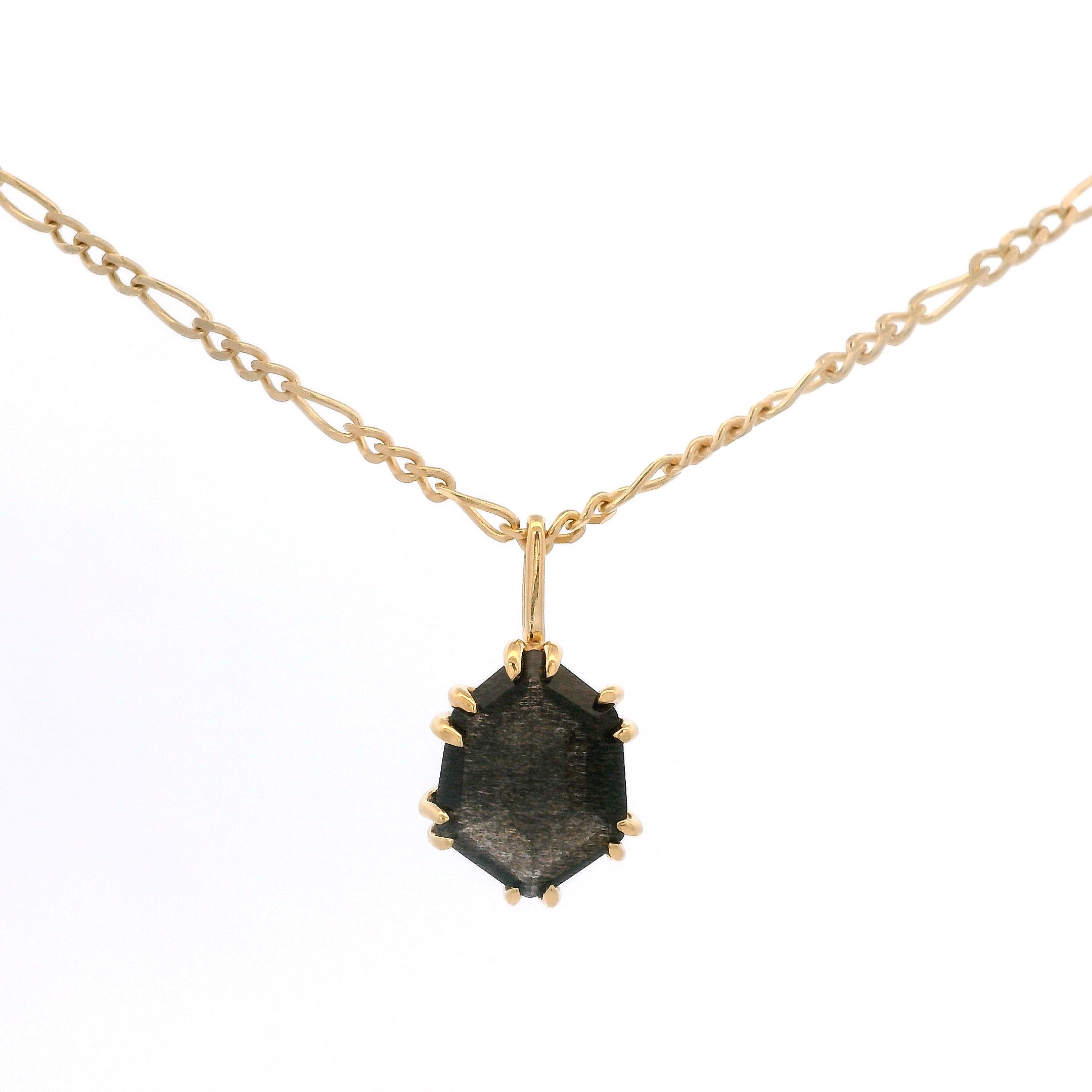 925YG HEXAGONAL LABRADORITE BLACK NECKLACE