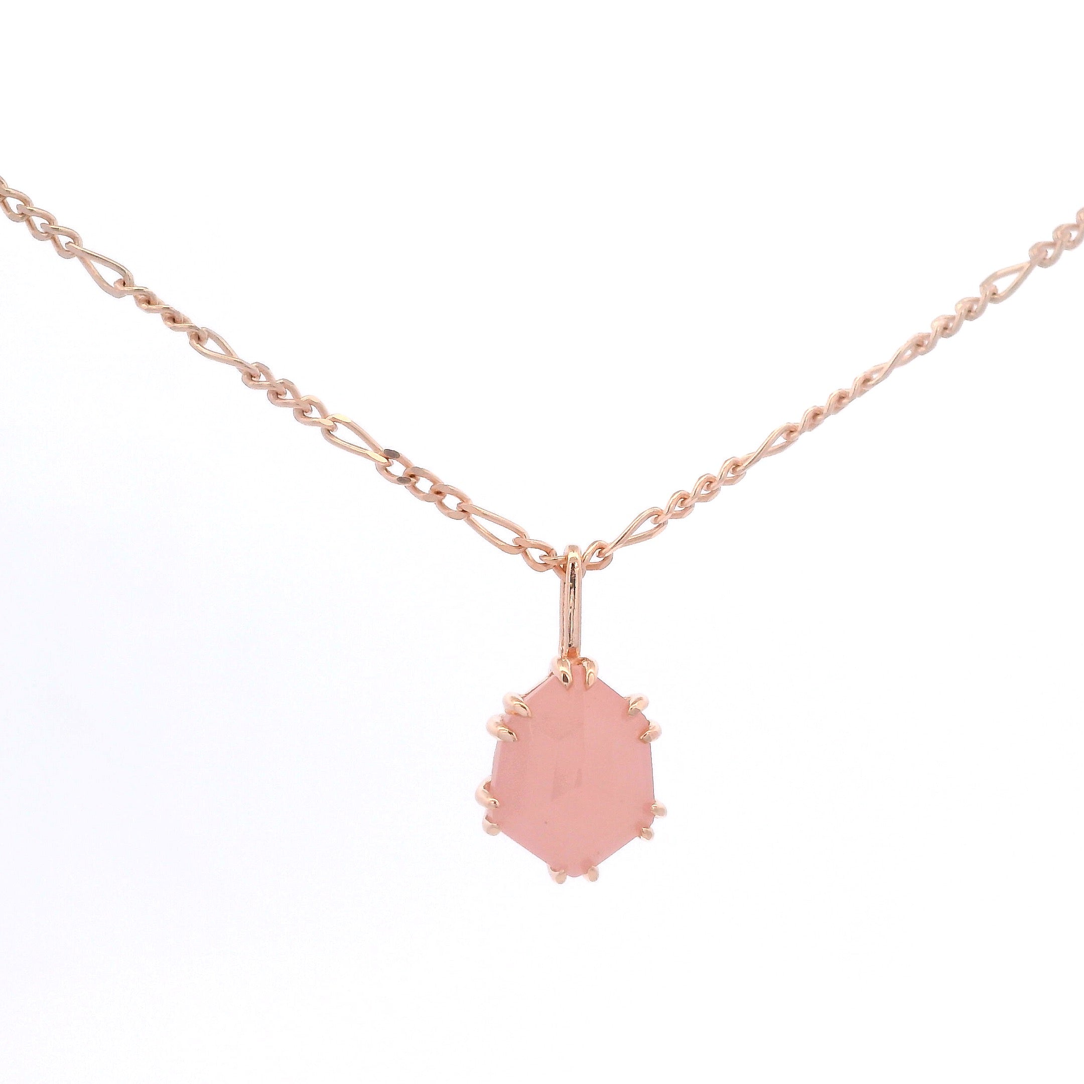 925RG HEXAGONAL PINK QUARTZ NECKLACE