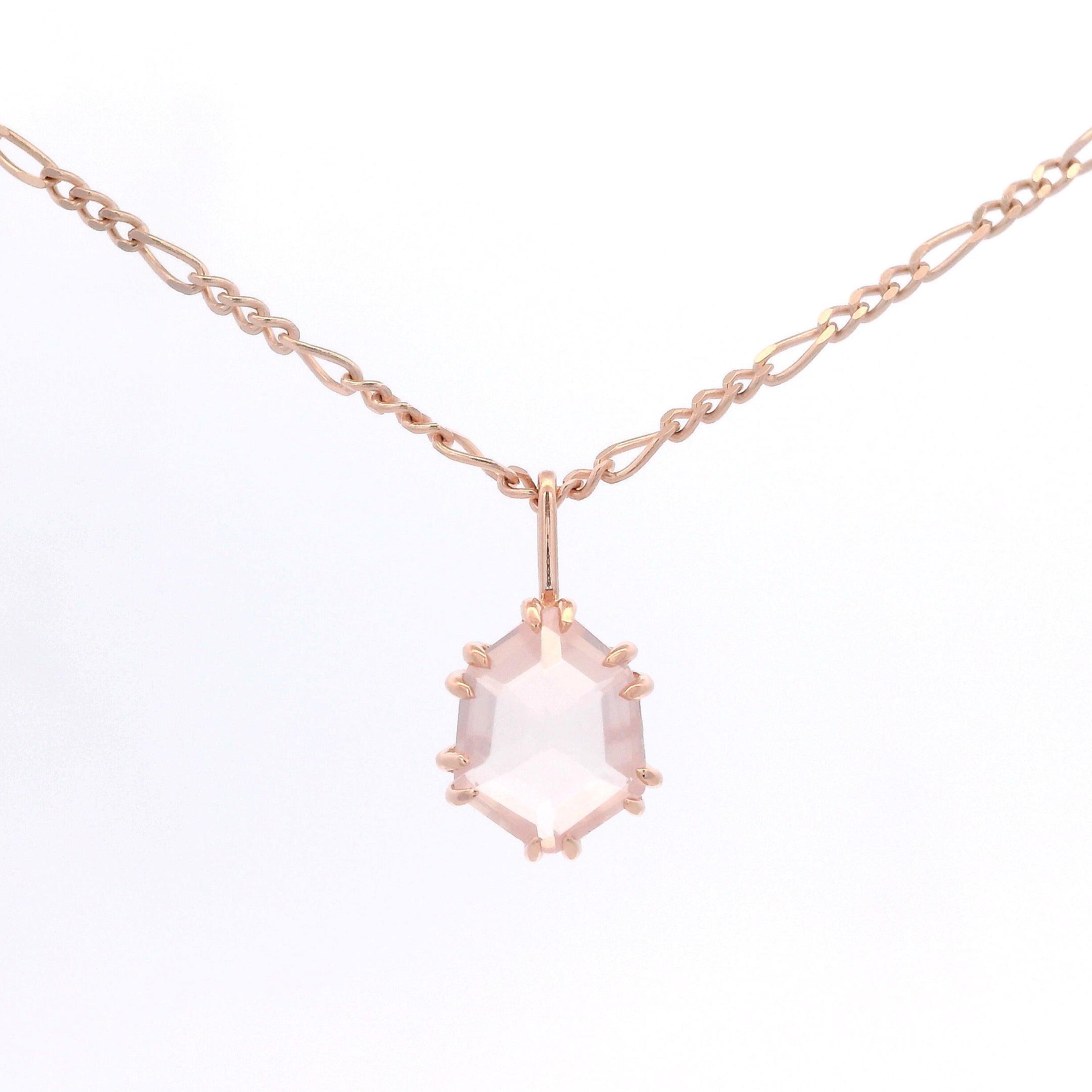 925RG HEXAGONAL ROSE QUARTZ NECKLACE