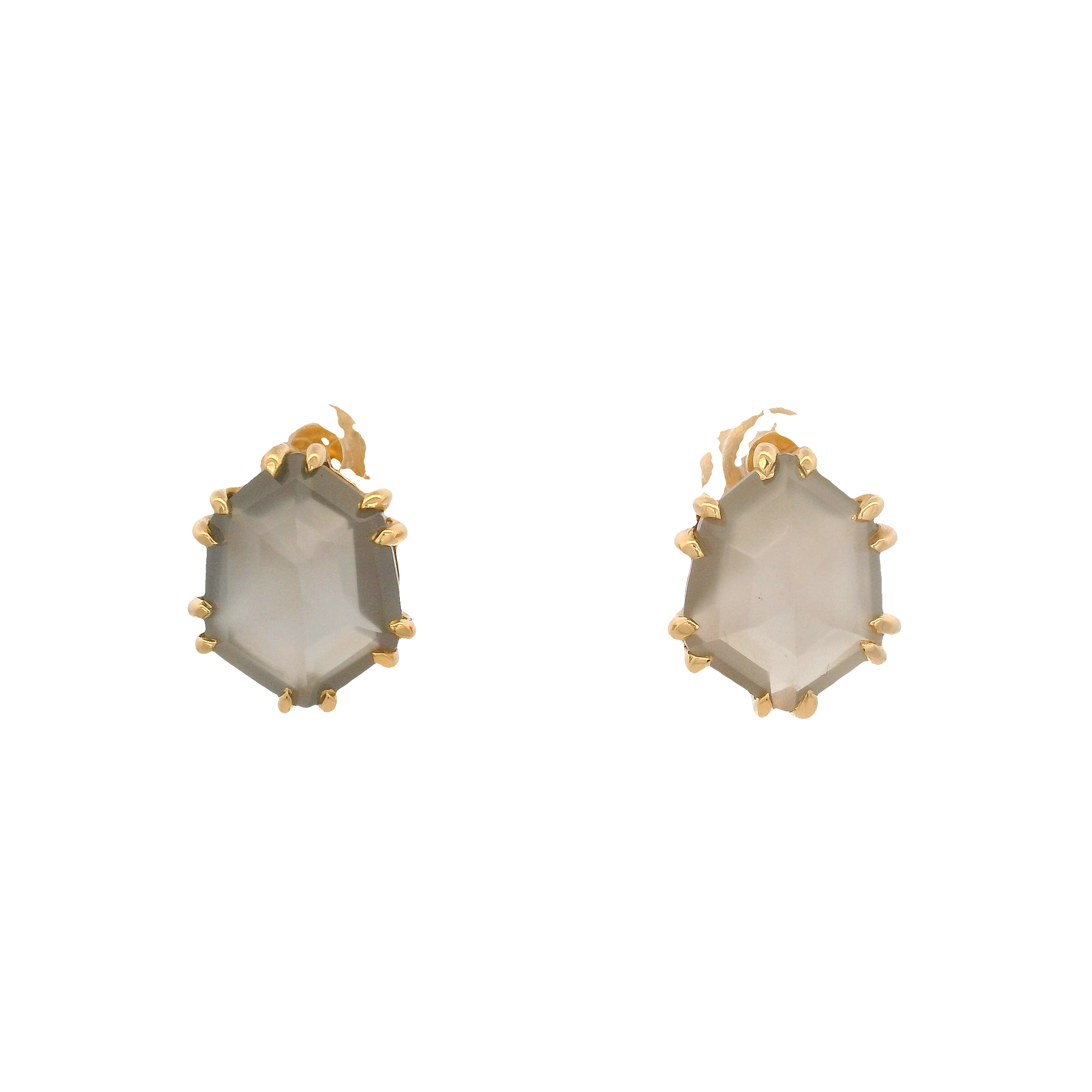 925YG HEXAGONAL MOOSTONE GRAY EARRINGS