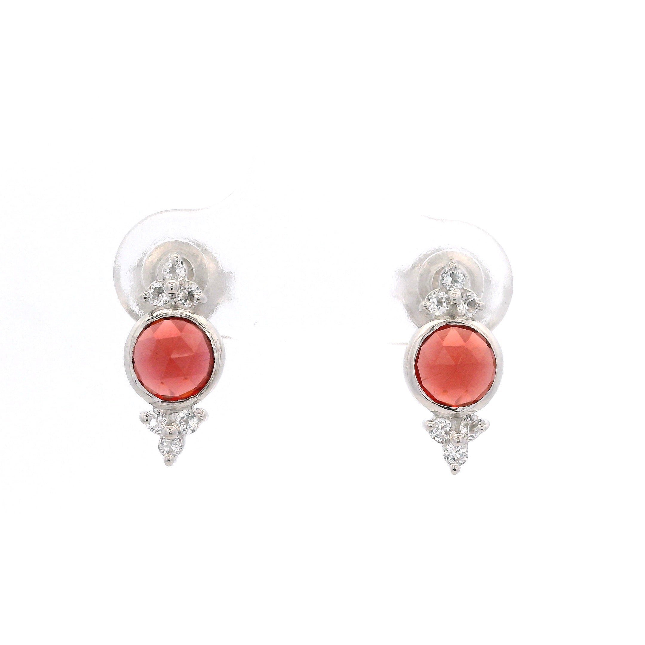 925SL BEZEL GARNET WITH POINTS TOPAZ WHITE EARRINGS