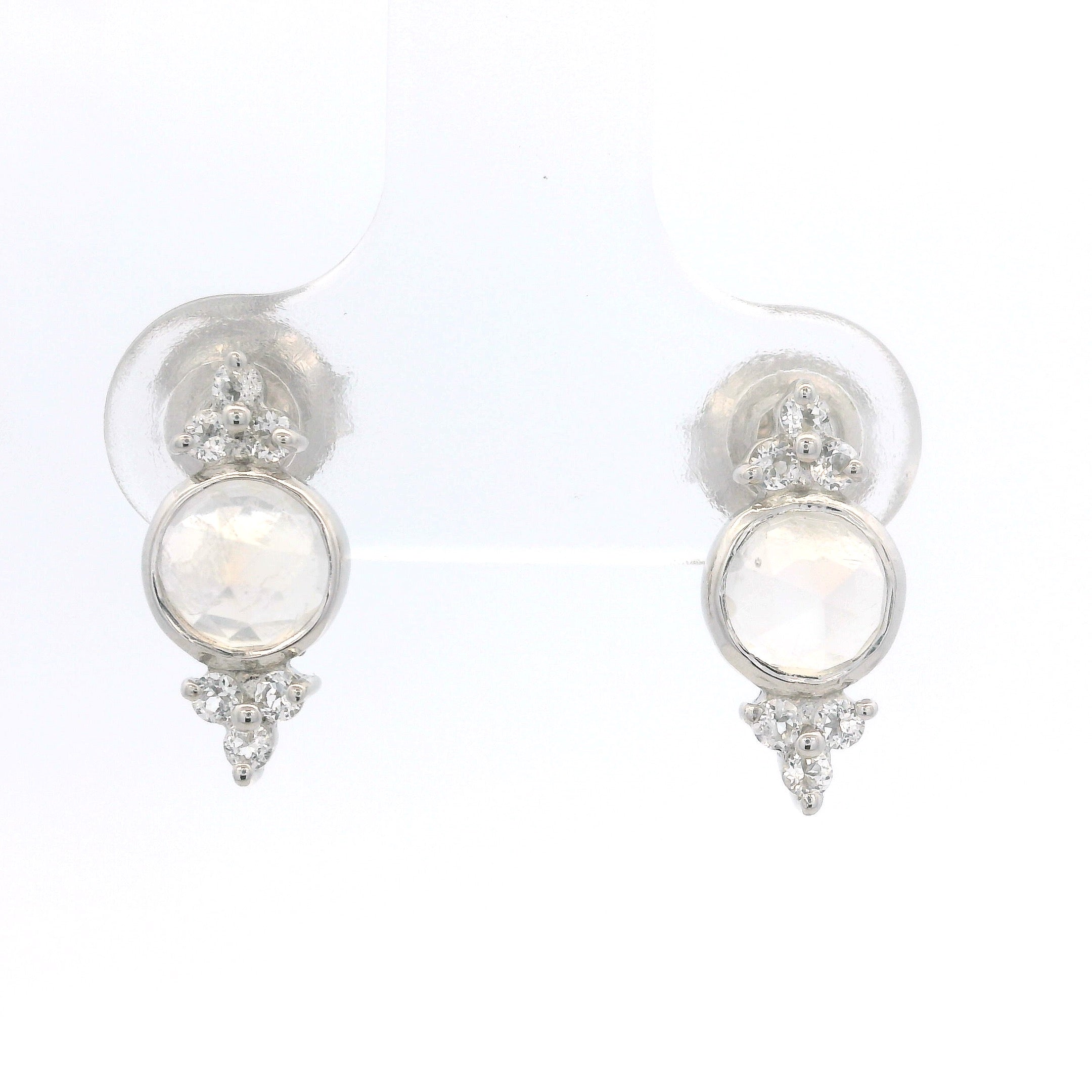 925SL BEZEL MOOSTONE WITH POINTS TOPAZ WHITE EARRINGS