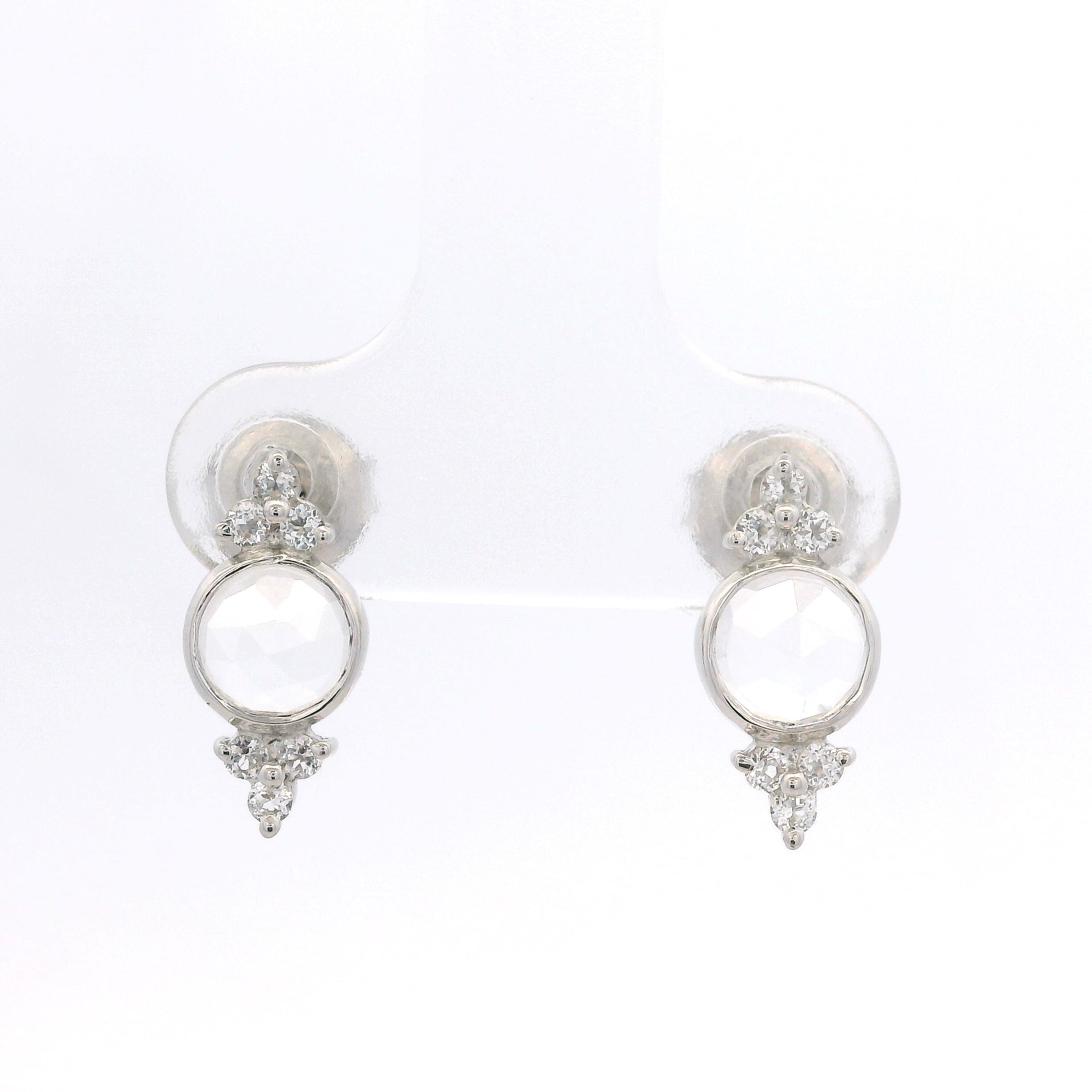 925SL BEZEL ROCK CRYSTAL WITH POINTS TOPAZ WHITE EARRINGS