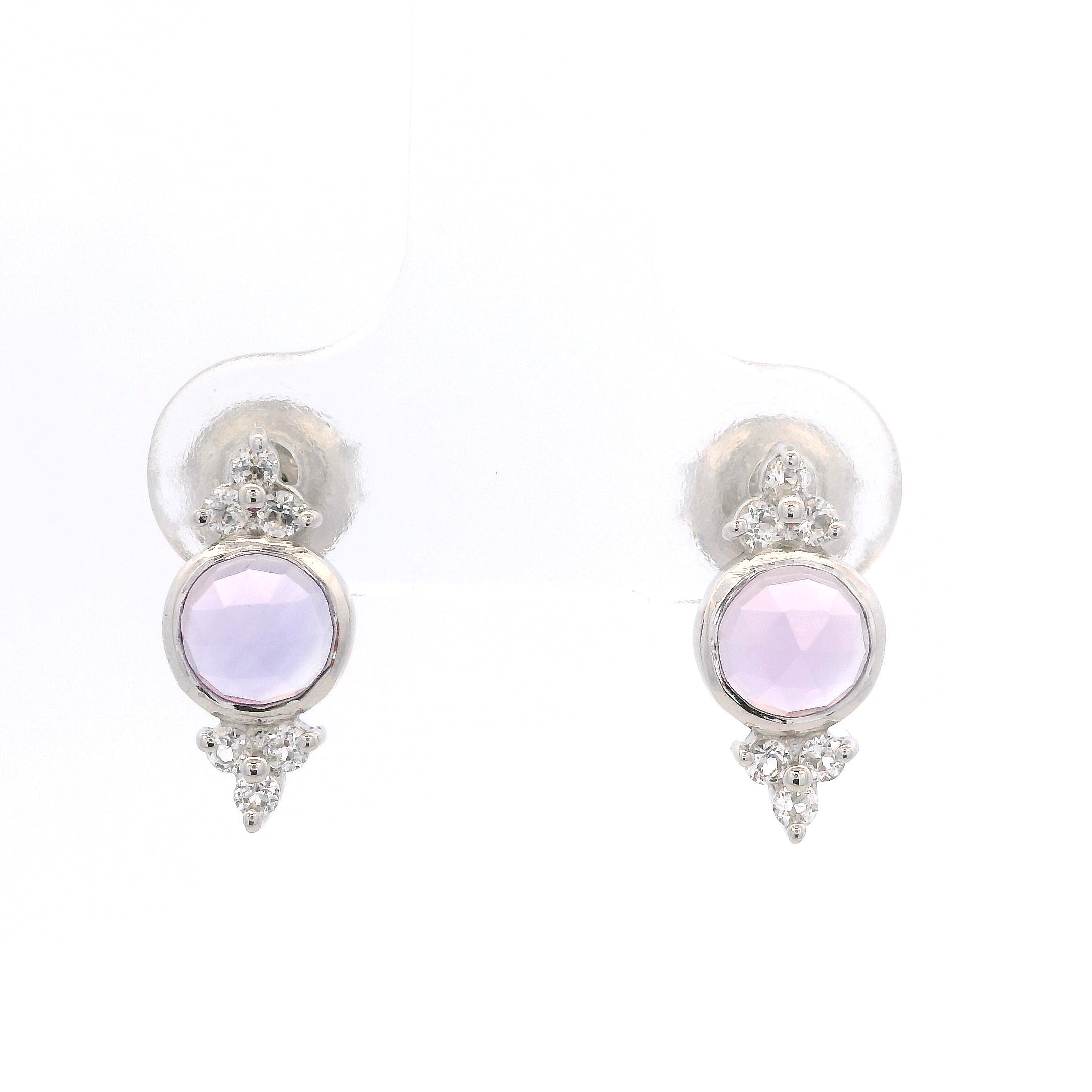 925SL BEZEL AMETHYST WITH POINTS TOPAZ WHITE EARRINGS