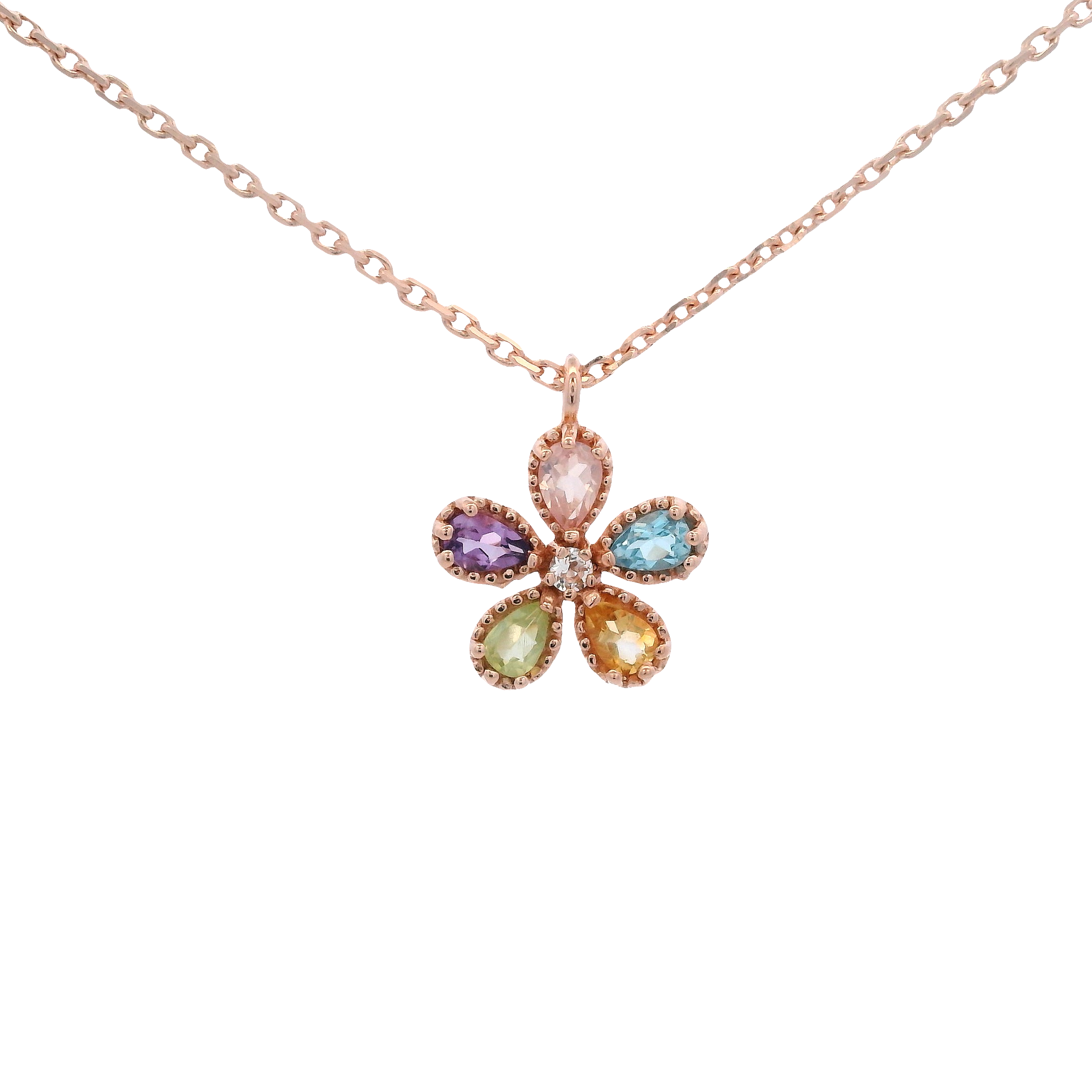 925RG FLOWER MULTISTONE CENTER TOPAZ WHITE NECKLACE