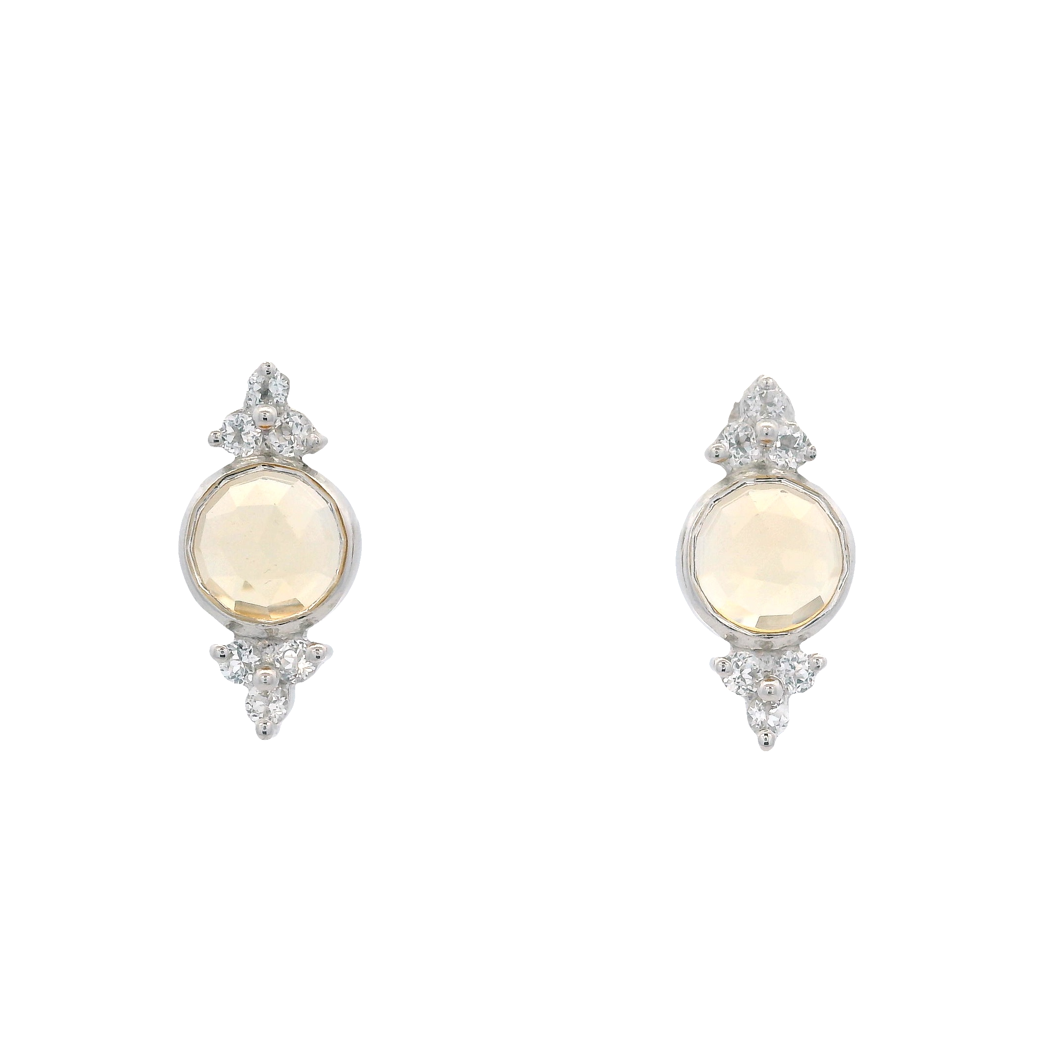 925SL BEZEL CITRINE WITH POINTS TOPAZ WHITE EARRINGS