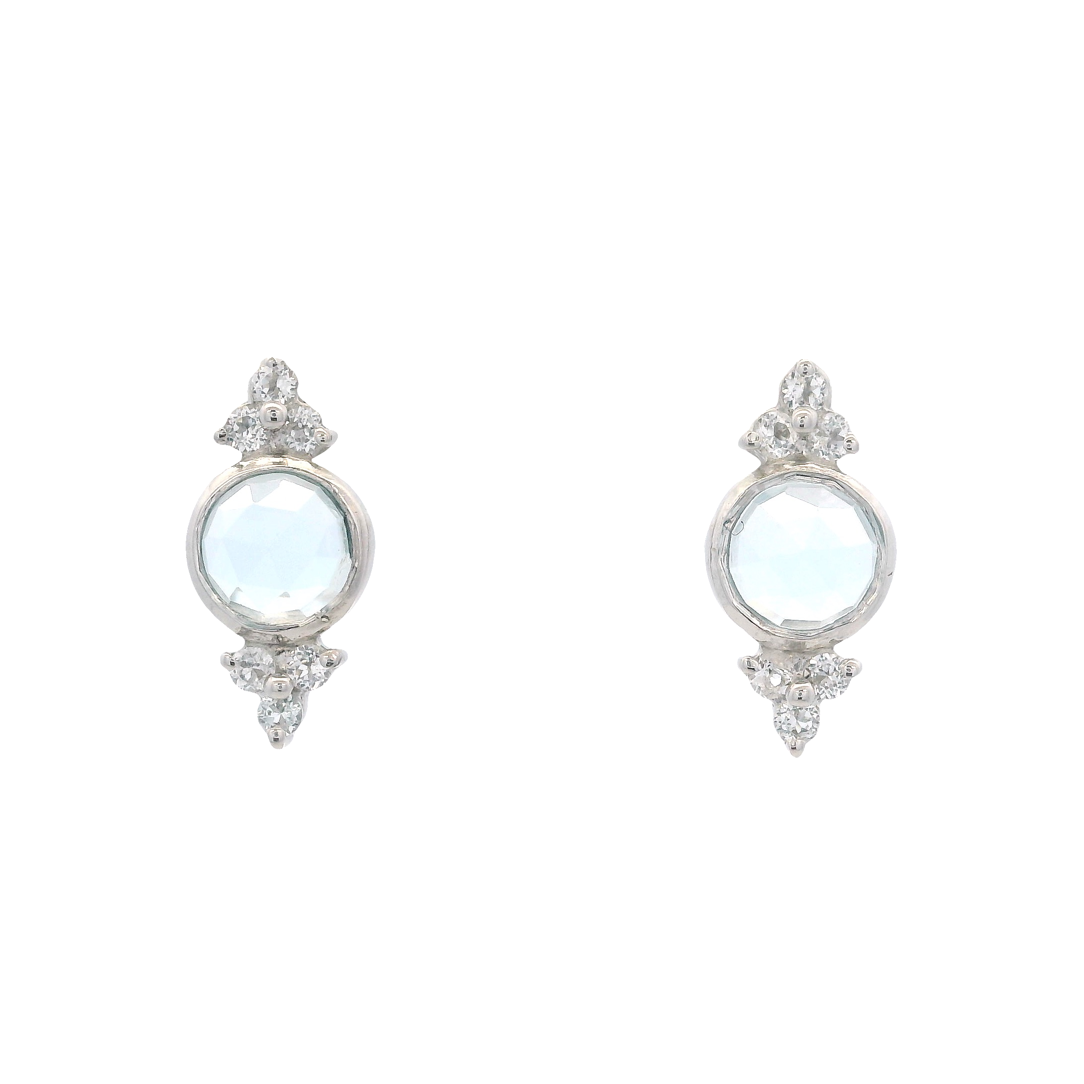 925SL BEZEL TOPAZ BLUE WITH POINTS TOPAZ WHITE EARRINGS