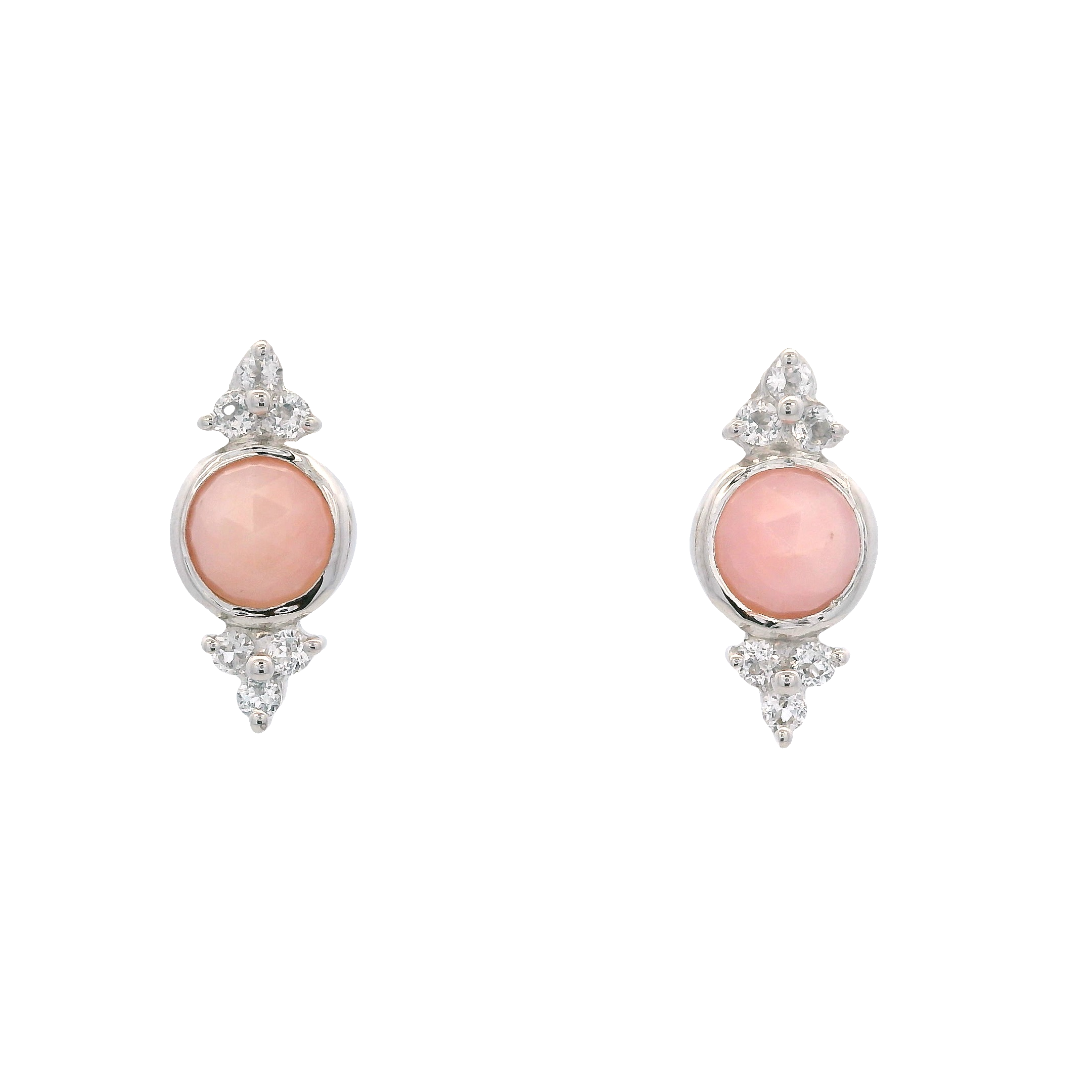 925SL BEZEL OPAL PINK WITH POINTS TOPAZ WHITE EARRINGS