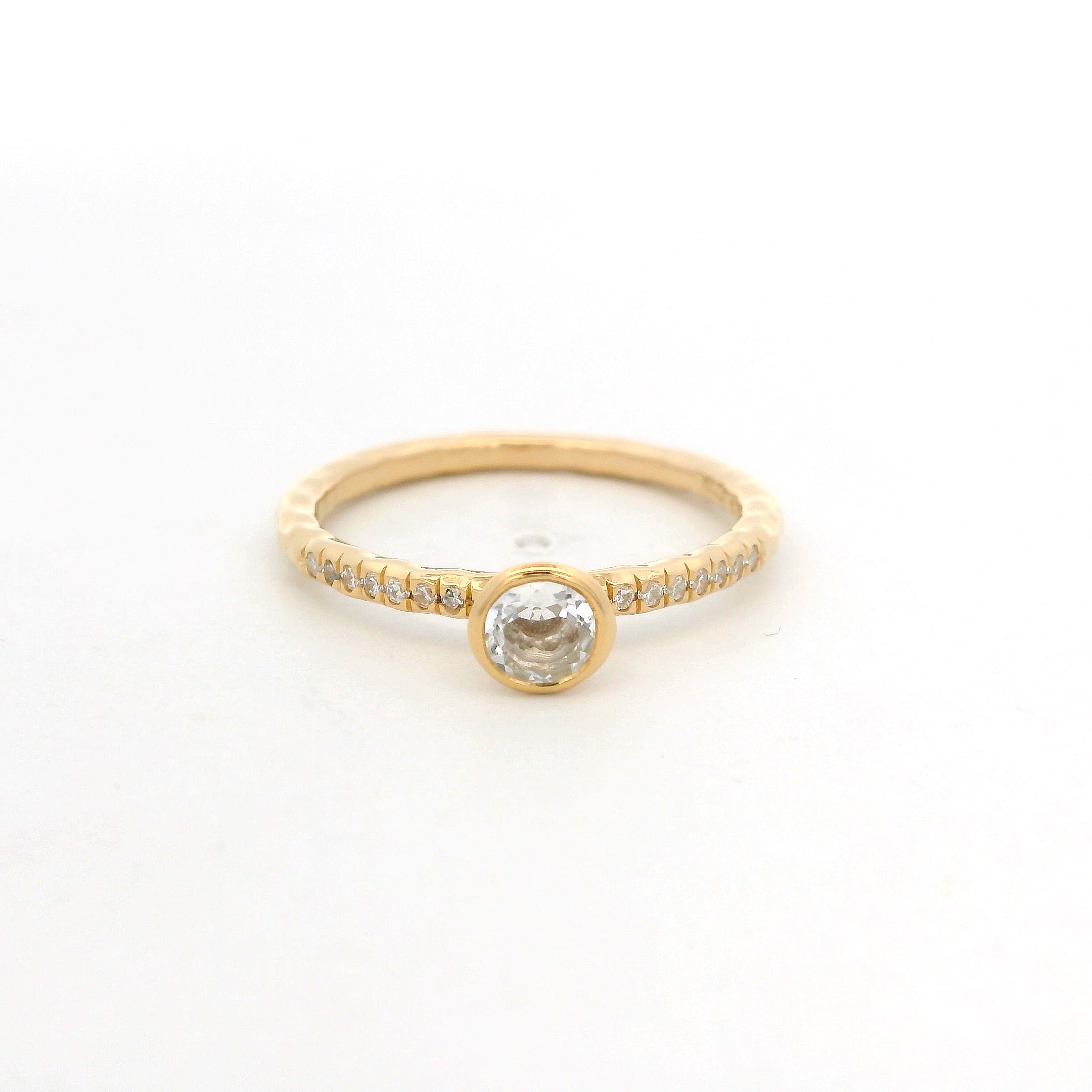 925YG BEZEL ROCK CRYSTAL SOLITARY RING T6.5