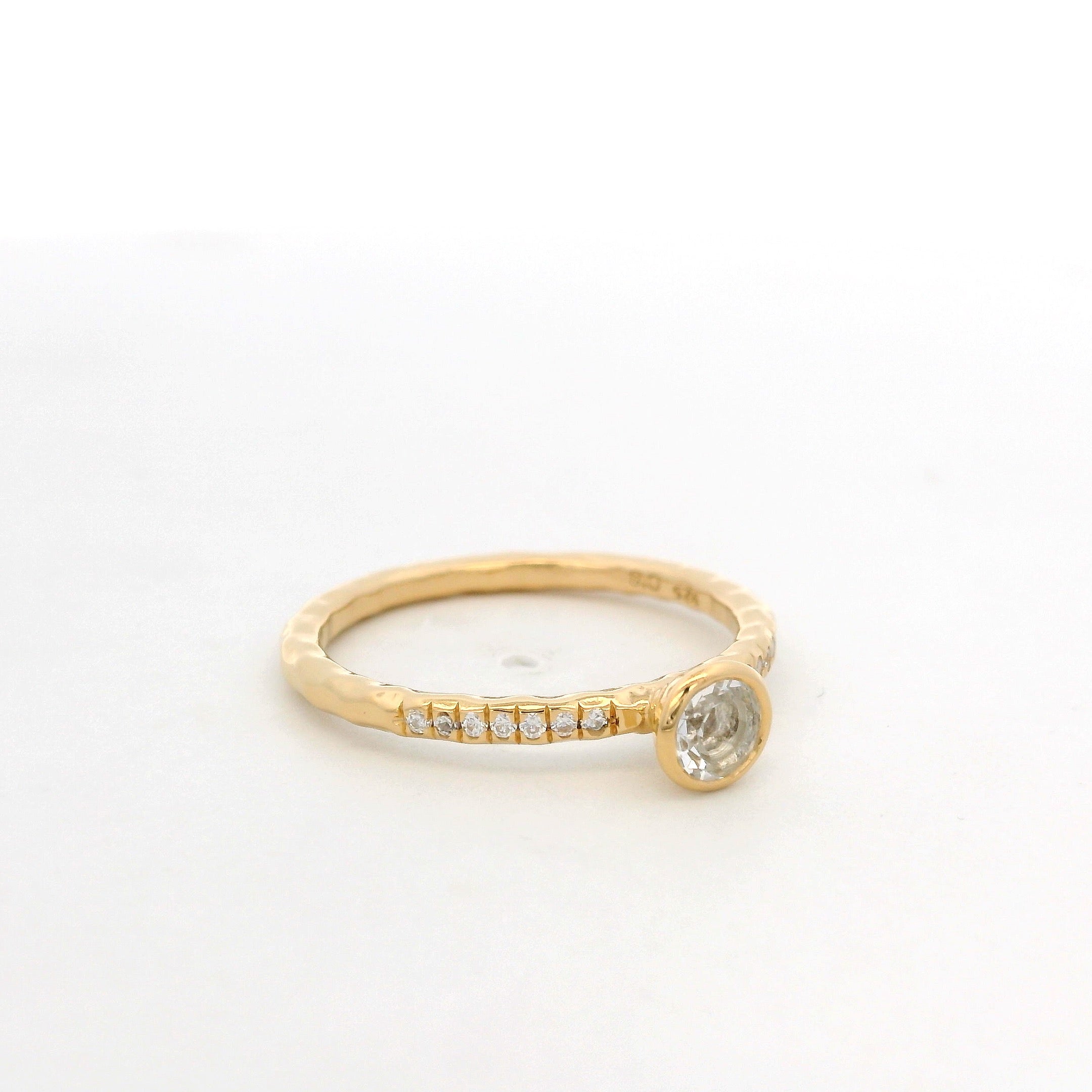 925YG BEZEL ROCK CRYSTAL SOLITARY RING T6.5