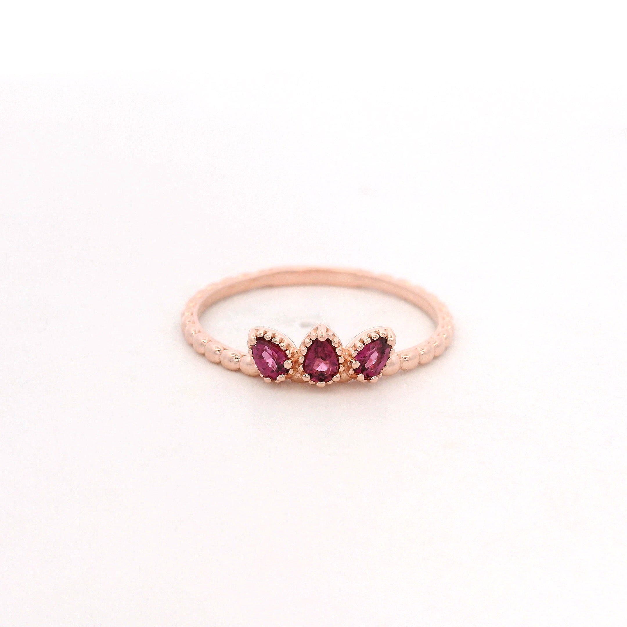925RG 3 DROP RHODOLITE GARNET RING T6.5