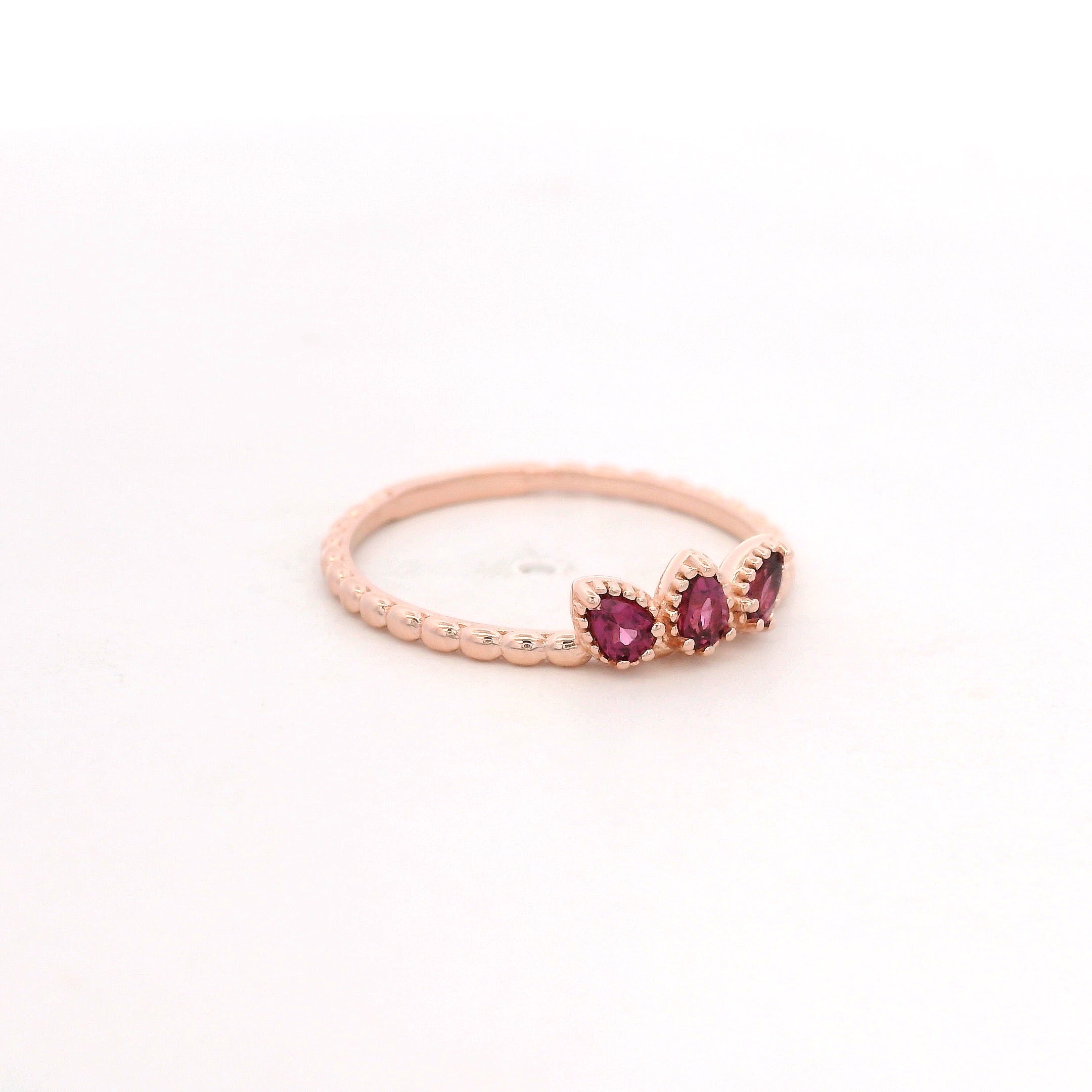 925RG 3 DROP RHODOLITE GARNET RING T6.5