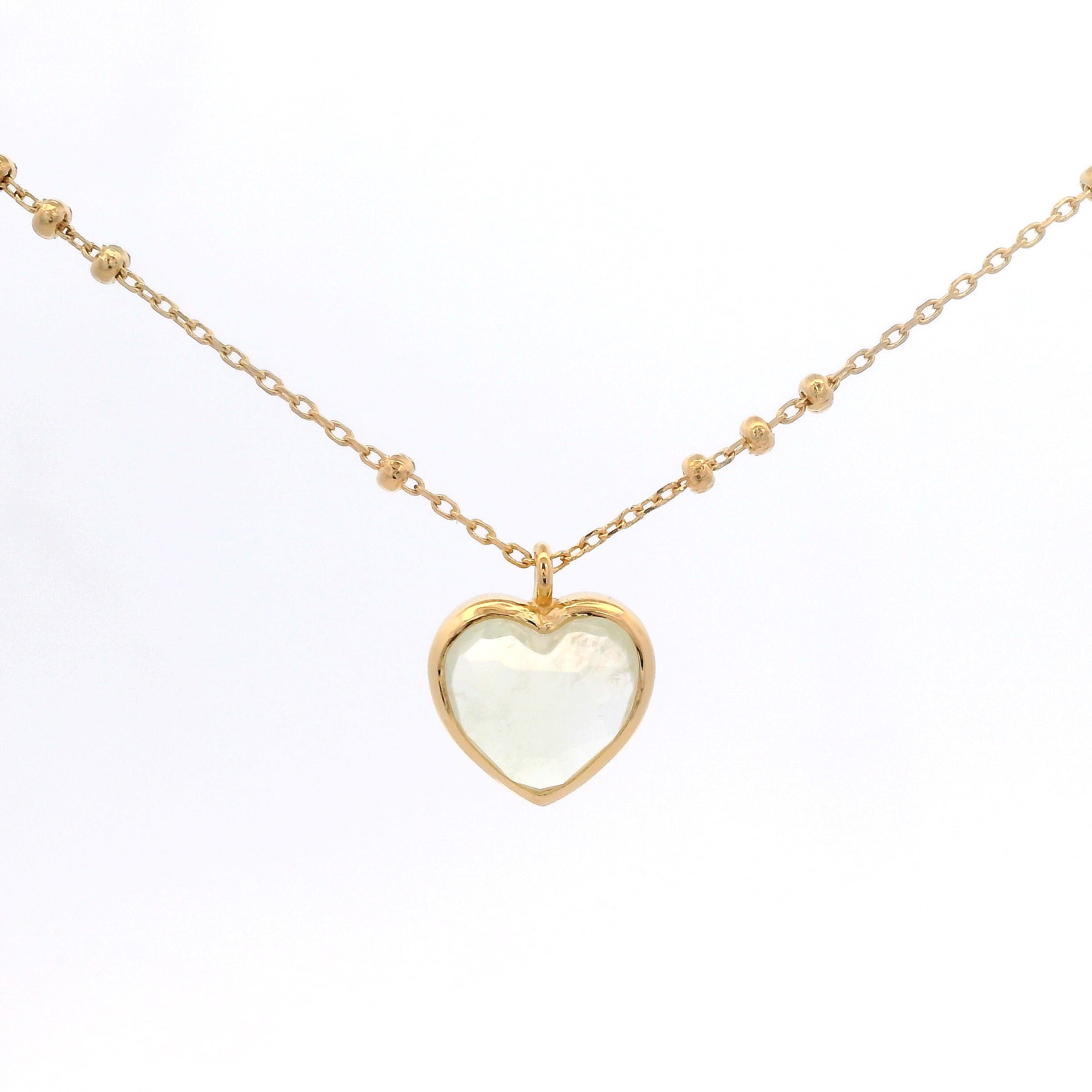 925YG HEART CABUCHON PREHNITE NECKLACE