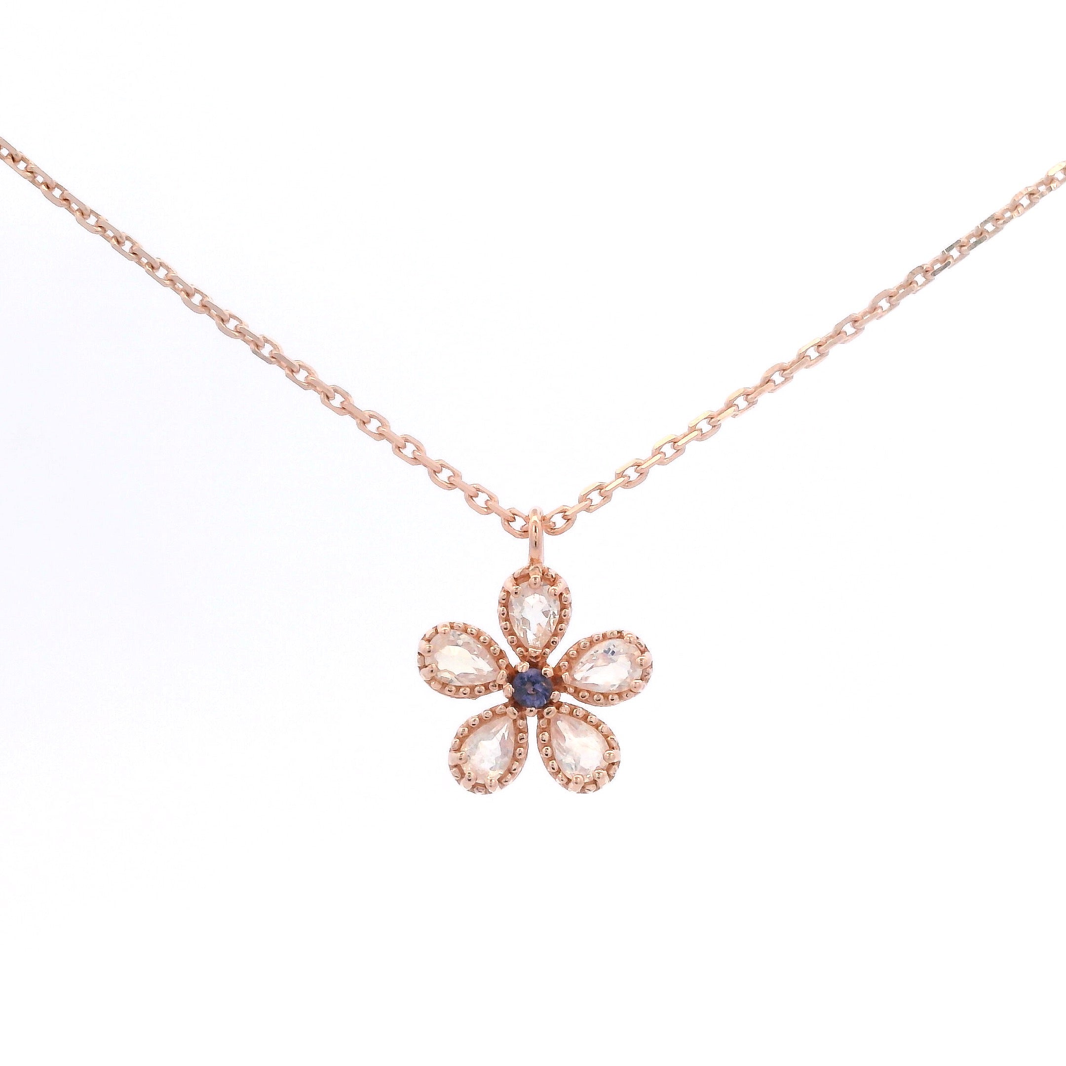 925RG FLOWER MOONSTONE CENTER IOLITE NECKLACE