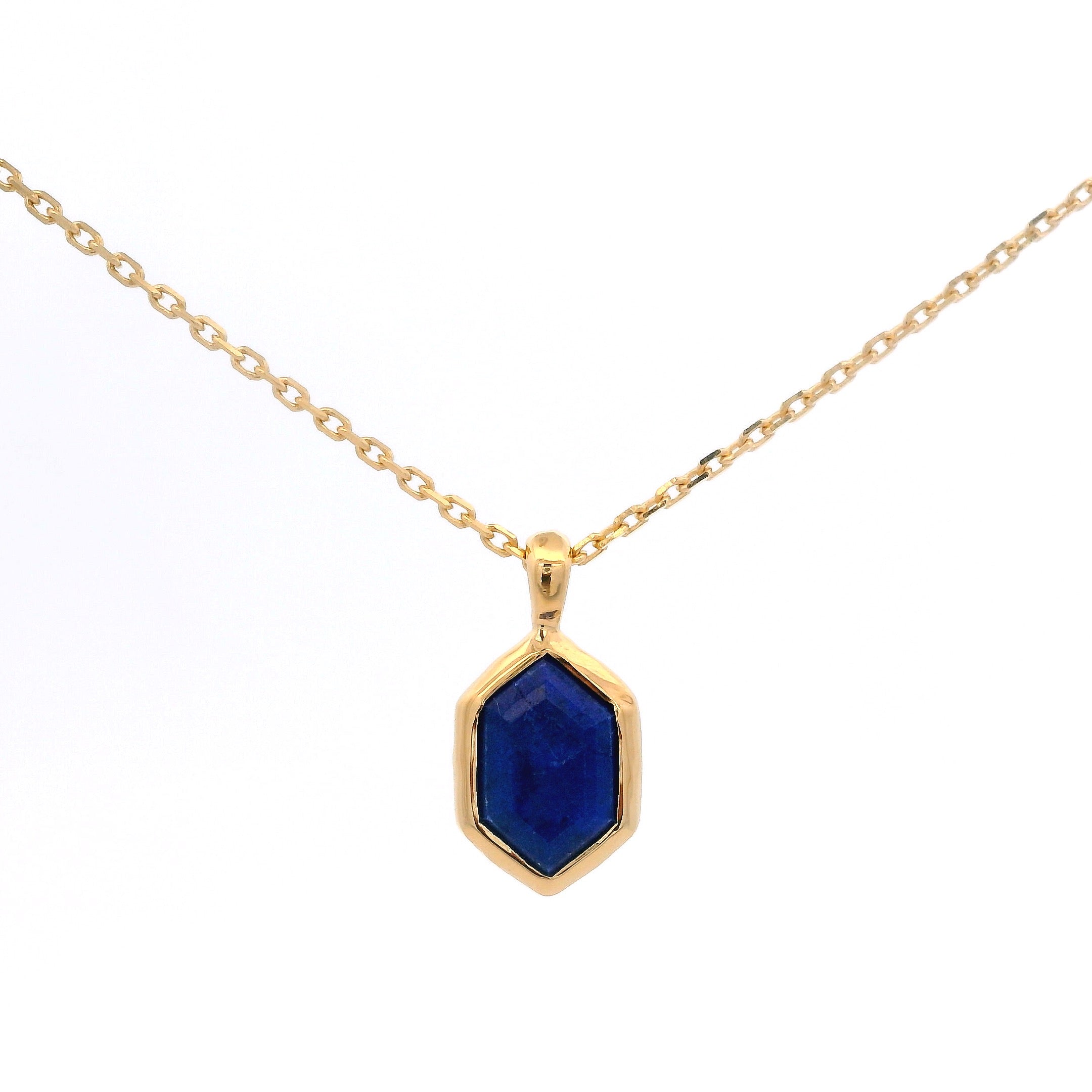 925YG HEXAGONAL BEZEL LAPIS LAZULI NECKLACE