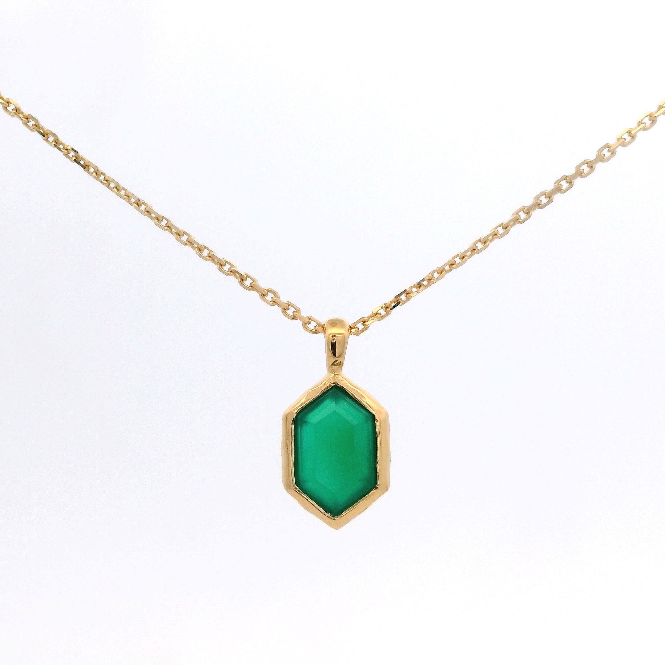 925YG HEXAGONAL BEZEL ONIX GREEN NECKLACE