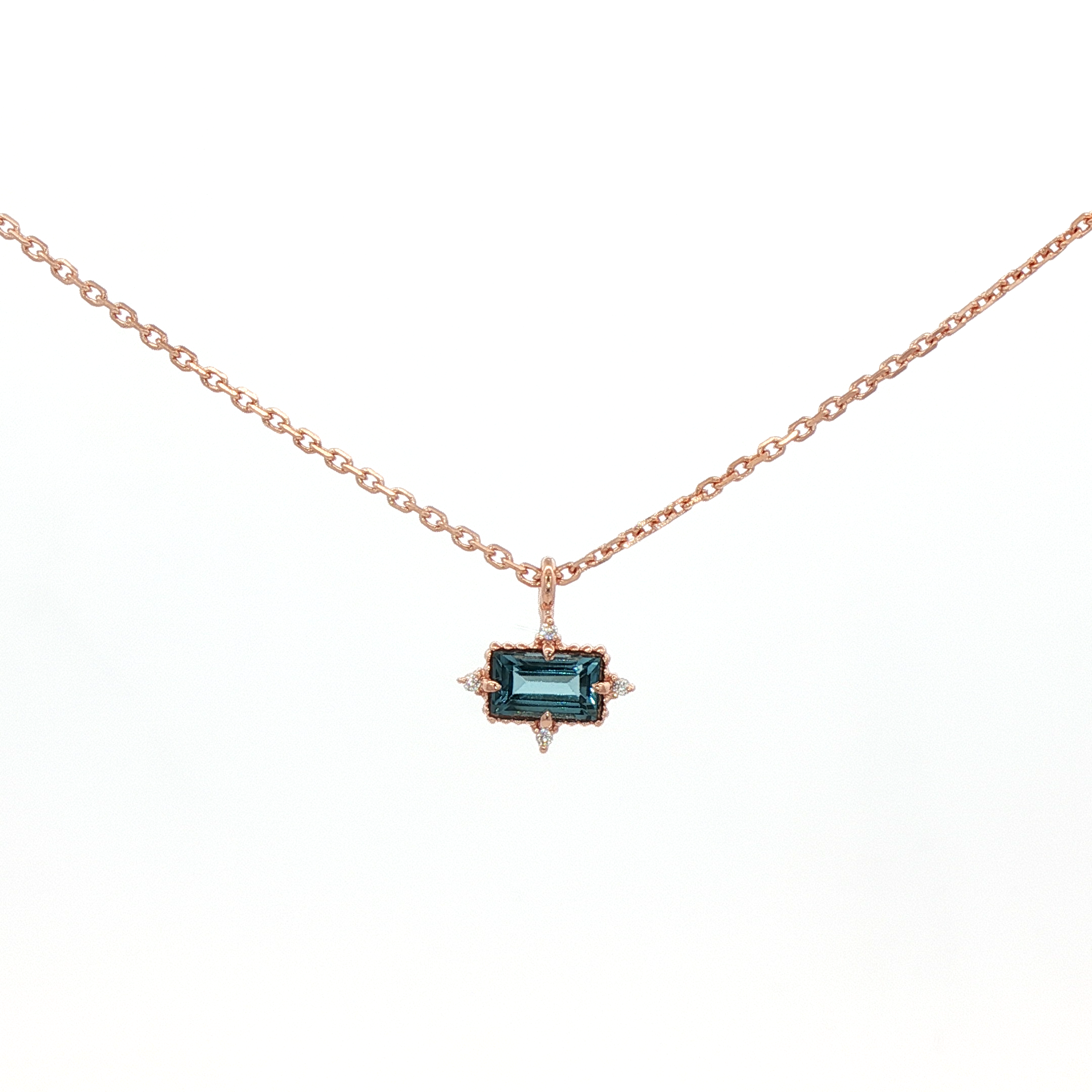 925RG MINI SQUARE TOPAZ BLUE WITH CZ NECKLACE