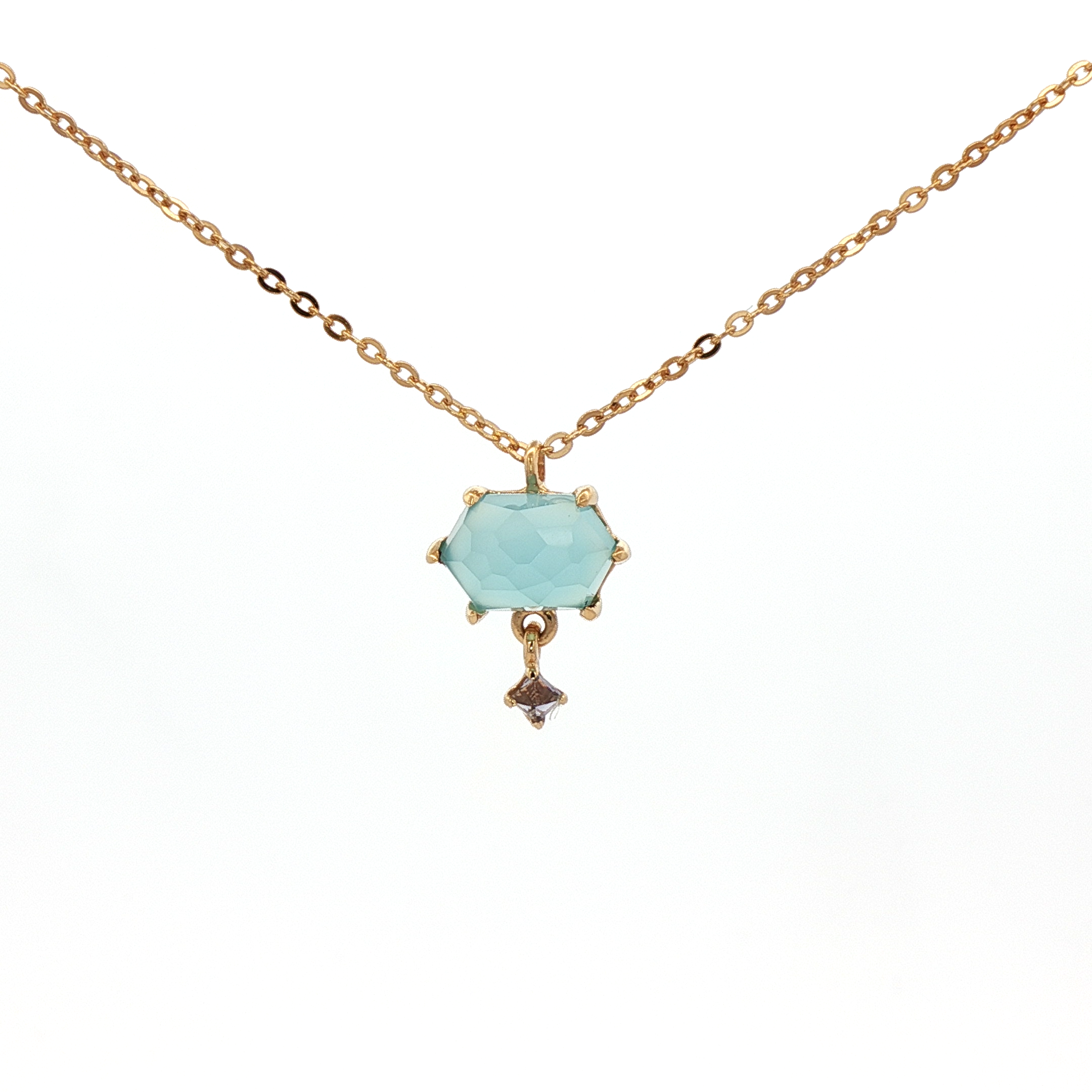 925YG HEXAGONAL CHALCEDONY DROP IOLITE NECKLACE