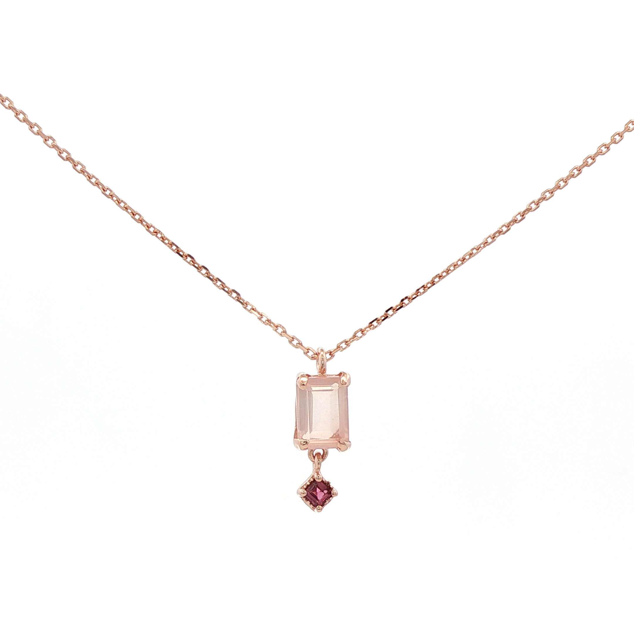 925RG EMERALS CUT ROSE QUARTZ DROP GARNET NECKLACE