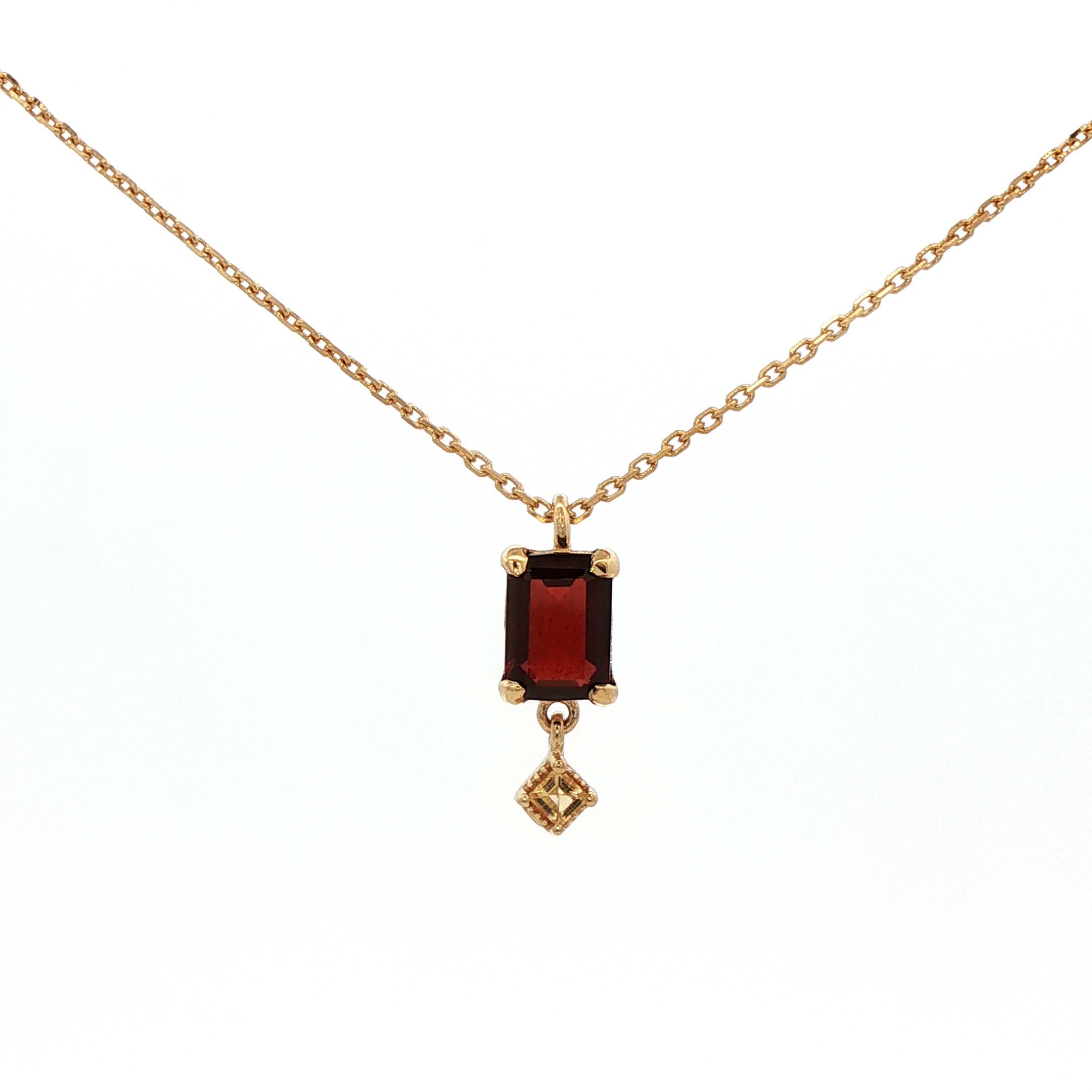925YG EMERALD CUT GARNET DROP CITRINE NECKLACE