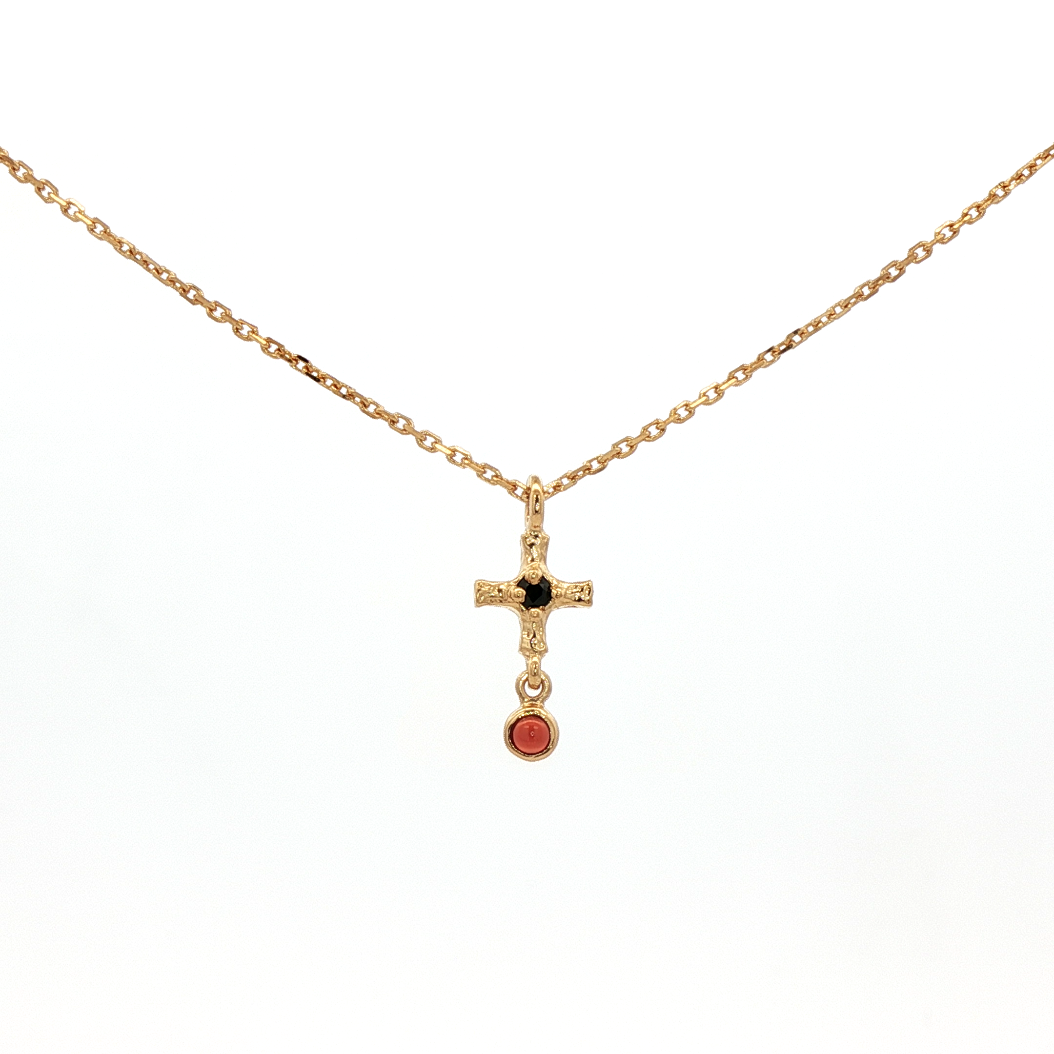 925YG MINI CROSS CENTER SPINEL BLACK PENDANT GARNET NECKLACE