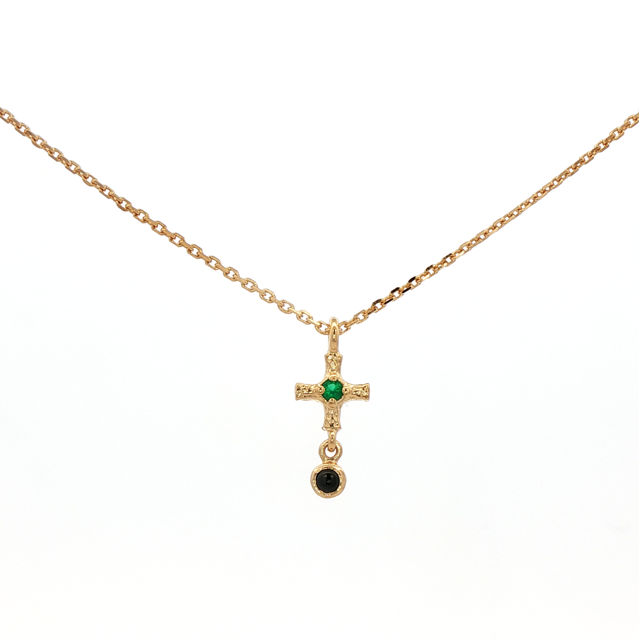 925YG MINI CROSS CENTER ONYX GREEN PENDANT SPINEL BLACK NECKLACE