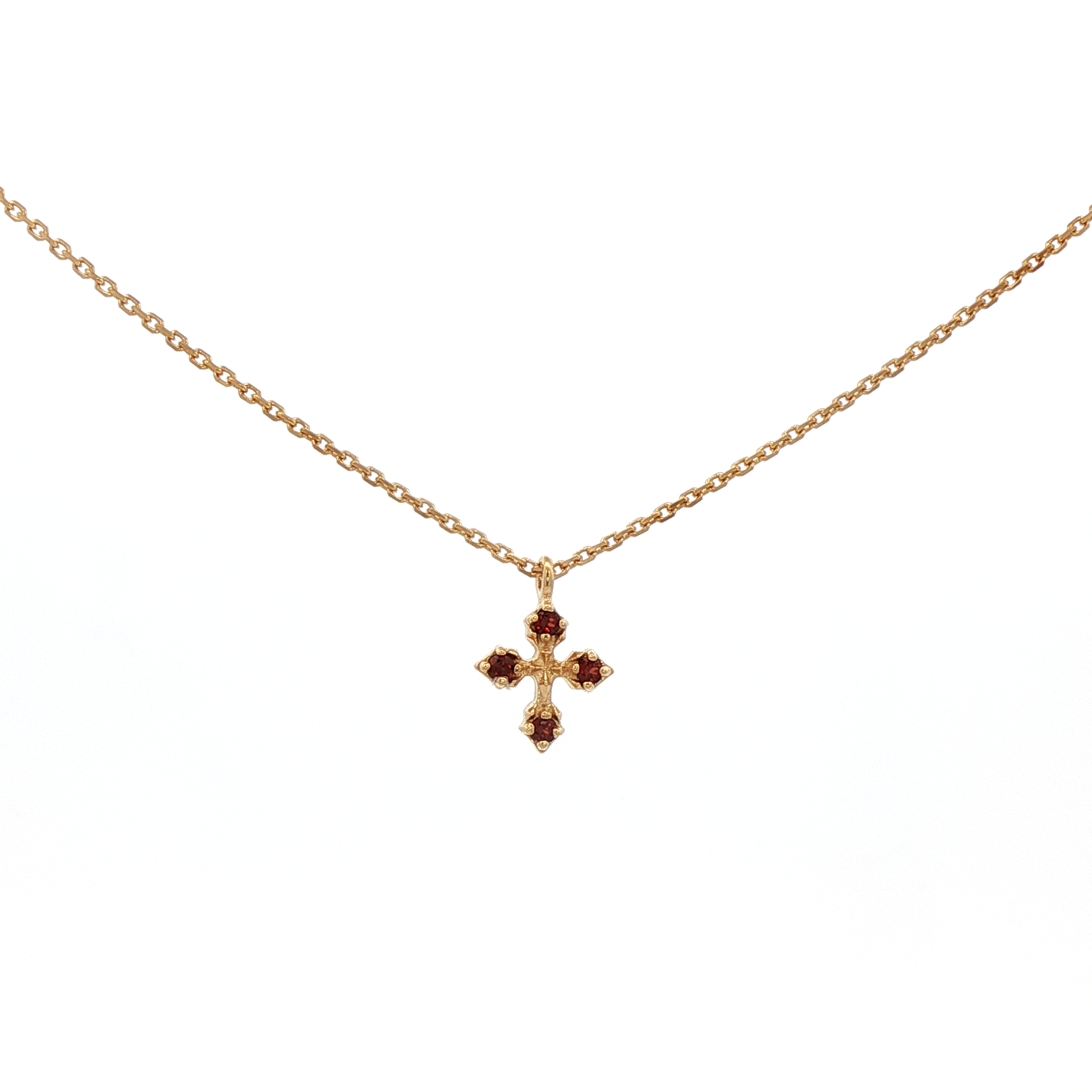 925YG MINI CROSS WITH GARNET NECKLACE