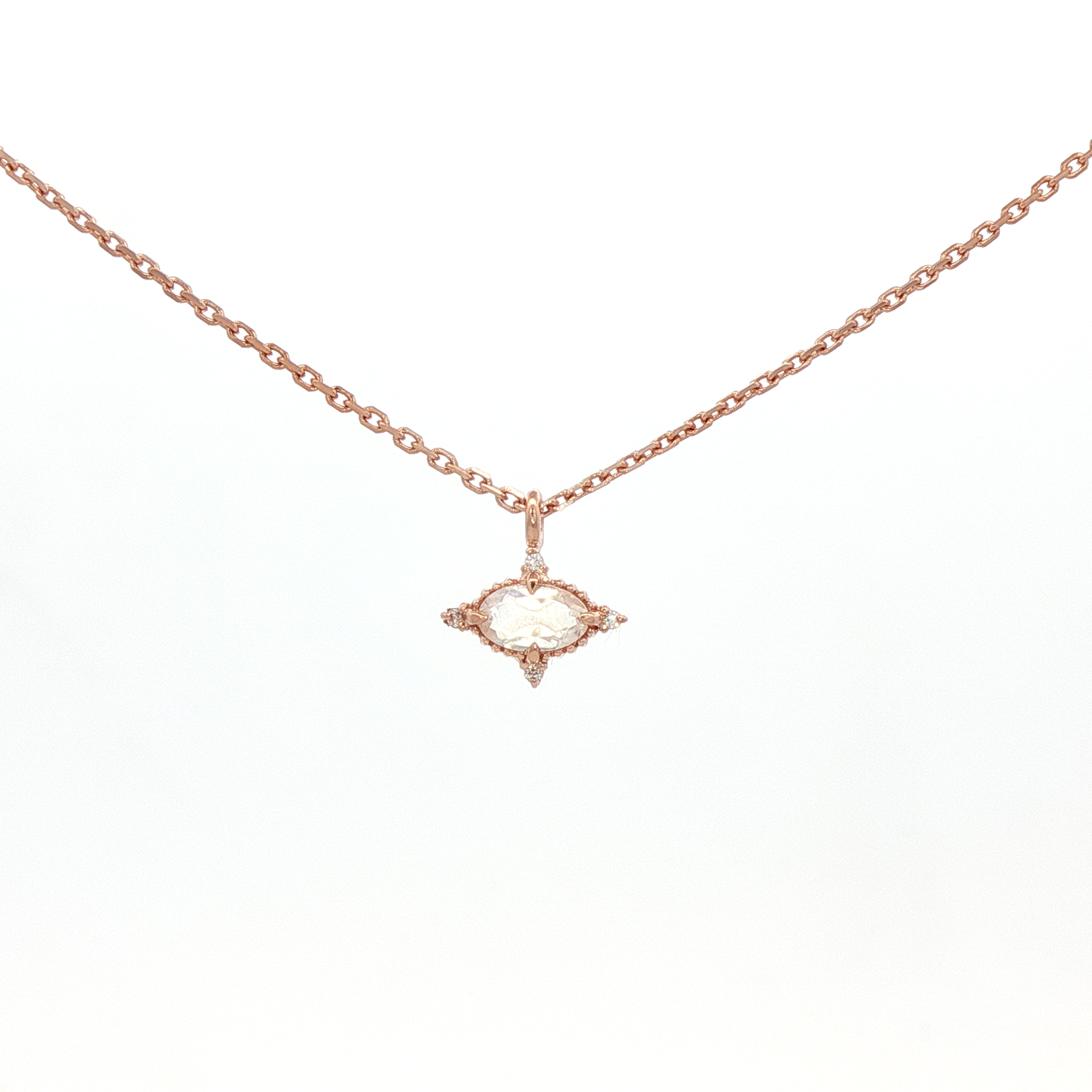 925RG MINI OVAL MOOSTONES WITH CZ NECKLACE
