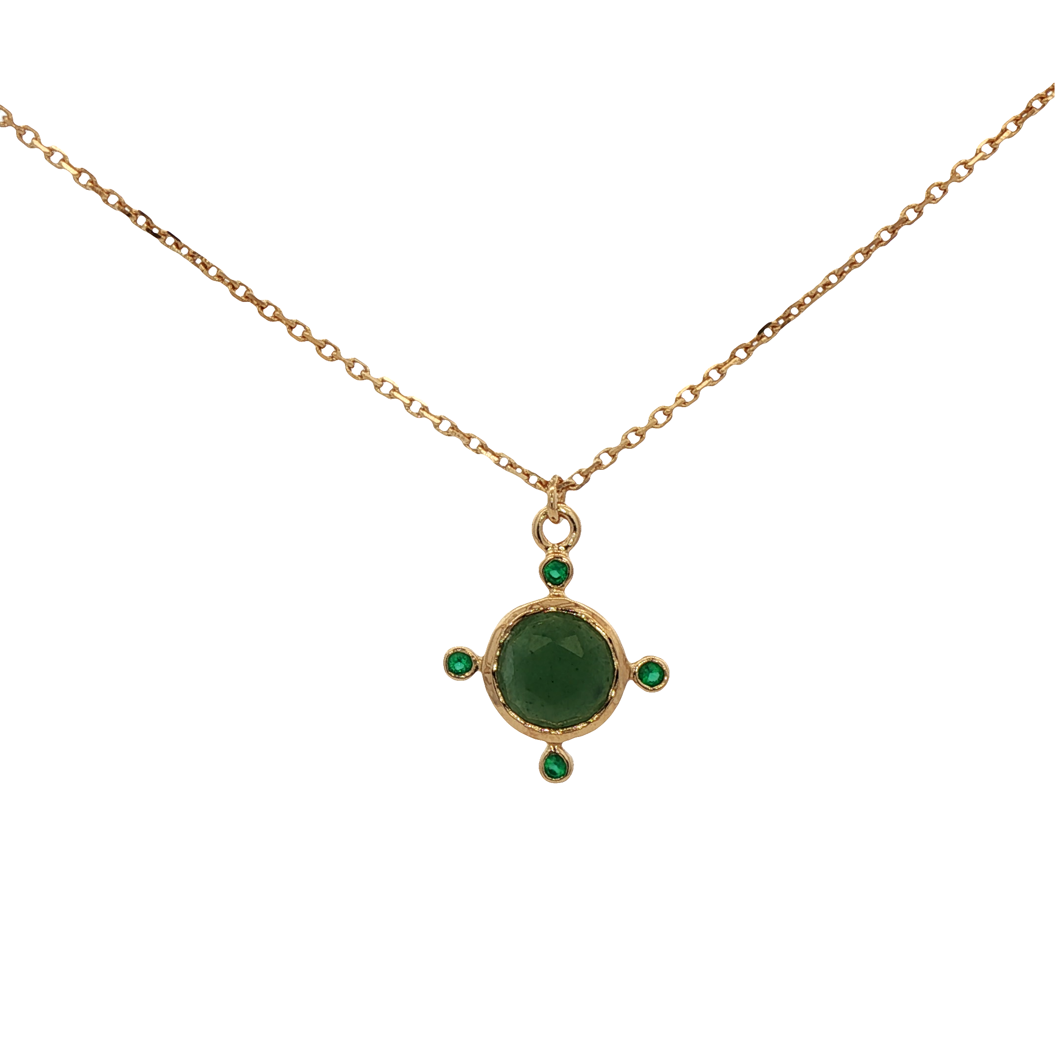 925YG ROUND AVENTURINE GREEN POINTS ONYX GREEN NECKLACE