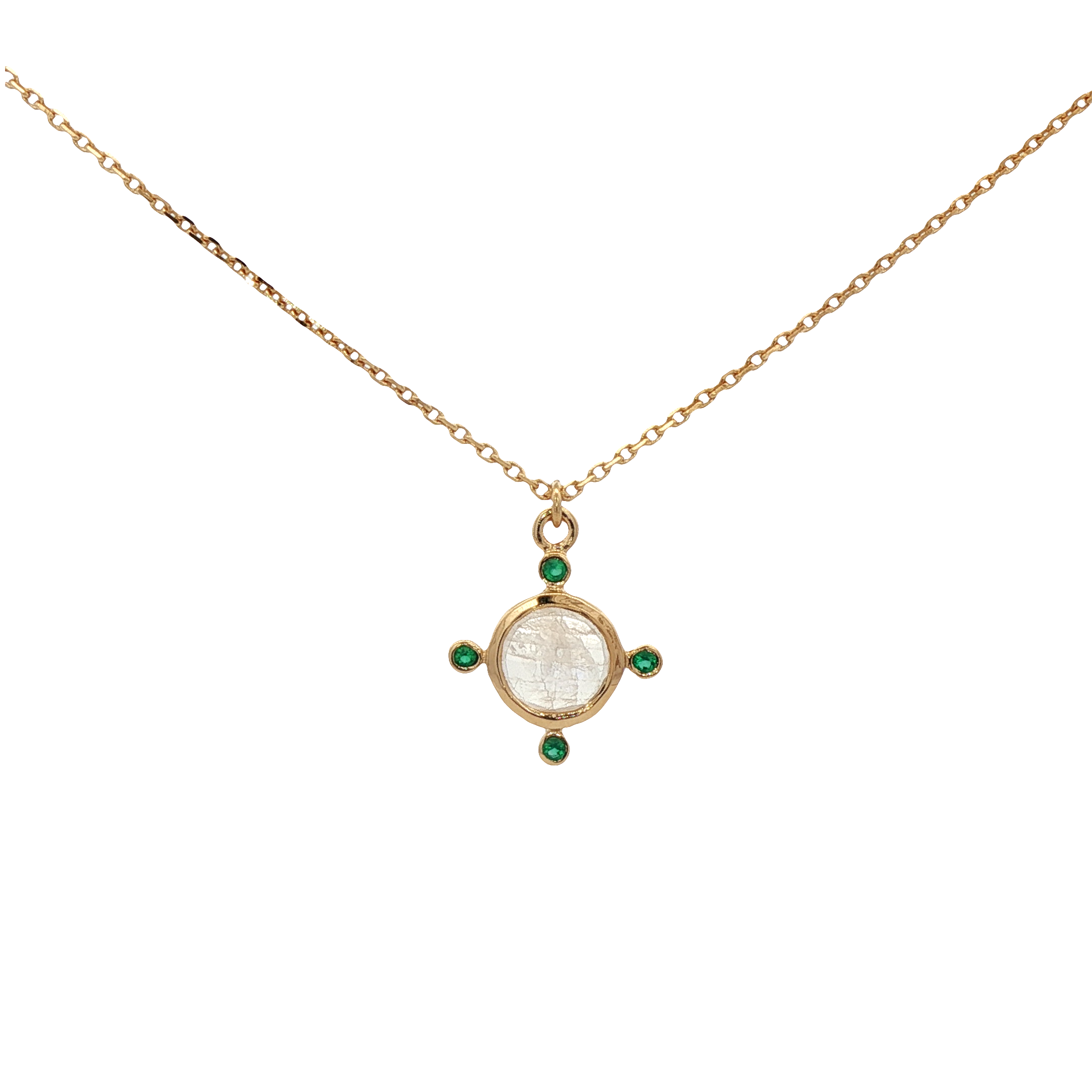 925YG ROUND MOOSTONE POINTS ONYX GREEN NECKLACE