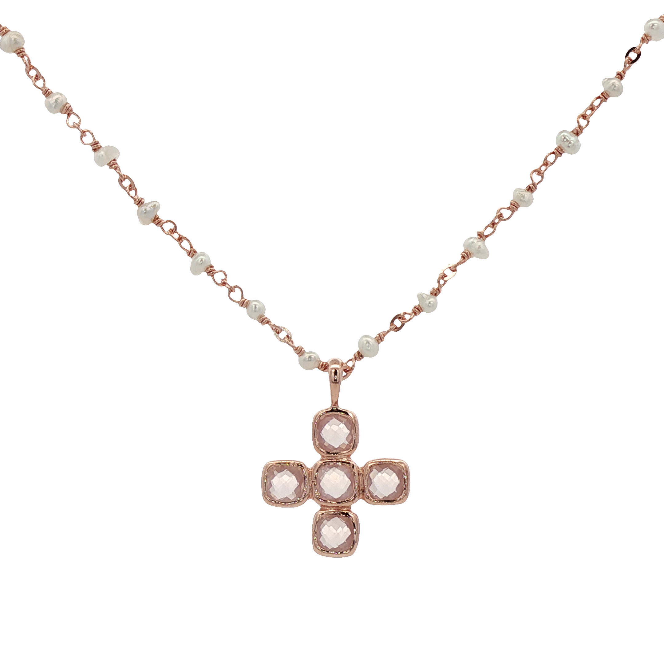 925RG CROSS ROSE QUARTZ NECKLACE
