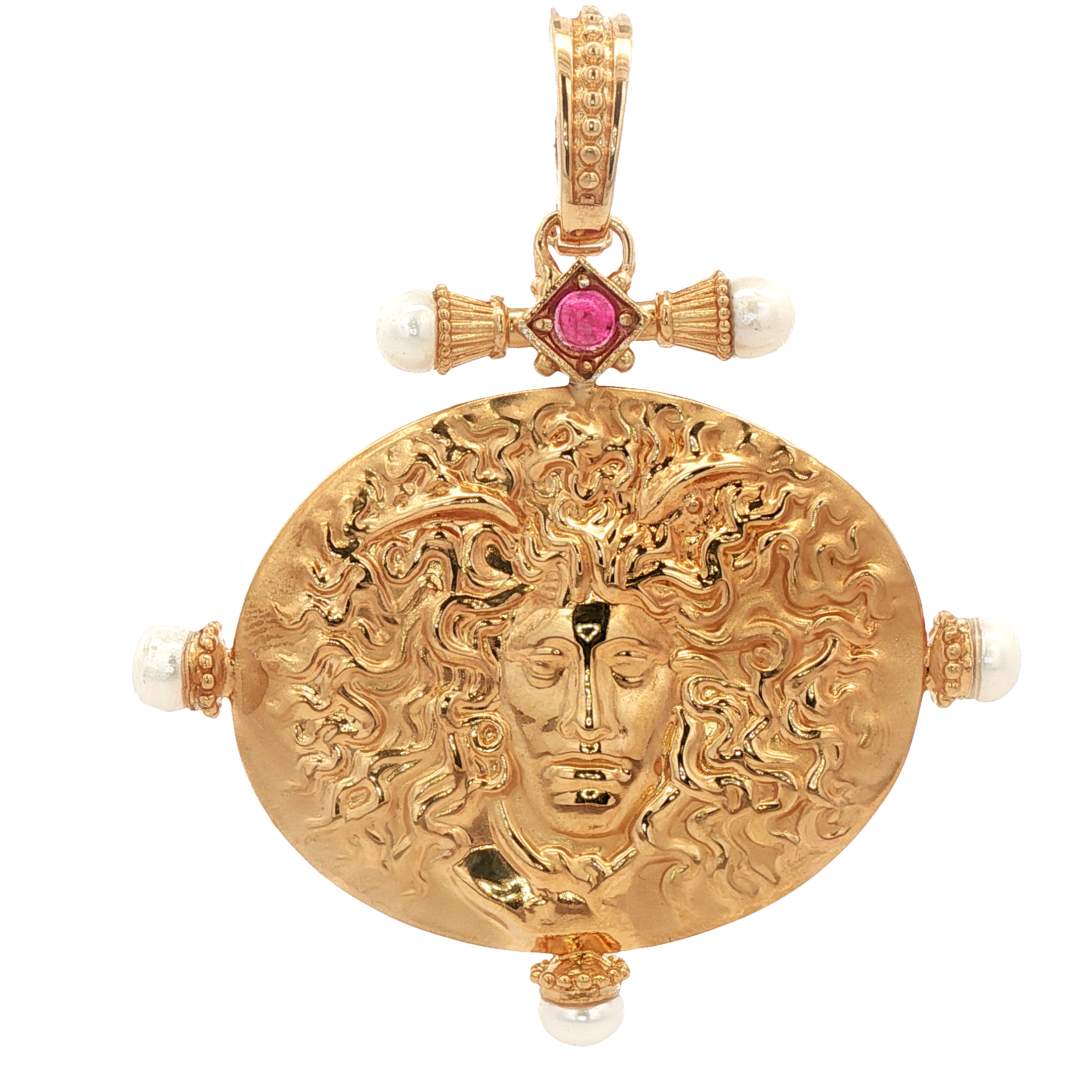 925YG MEDUSA AND PEARL RUBY PENDANT
