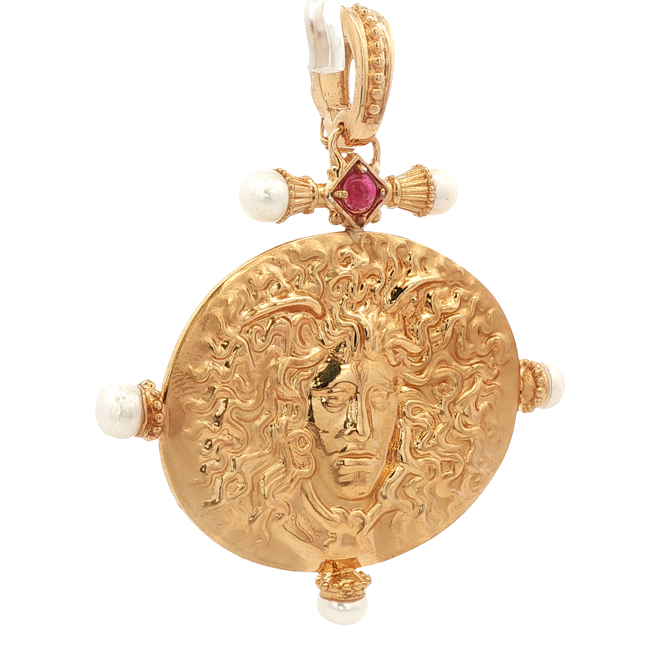 925YG MEDUSA AND PEARL RUBY PENDANT