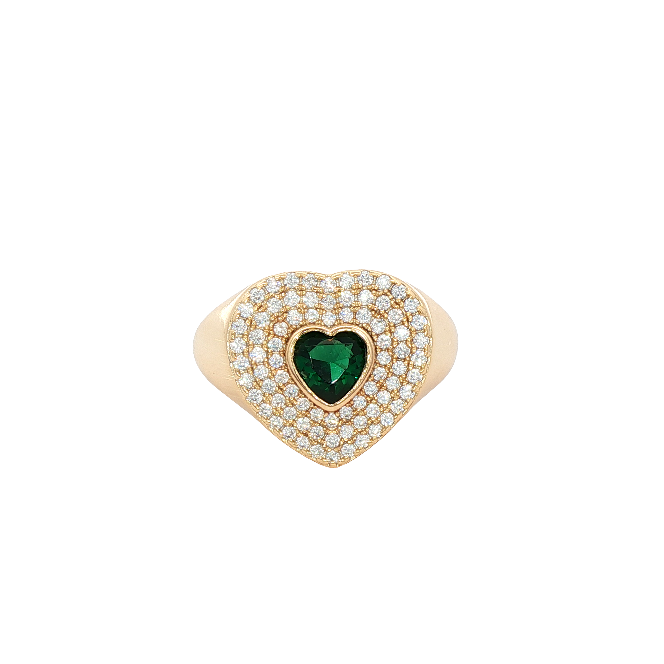 925YG HEART PAVE WITH GREEN CZ RING