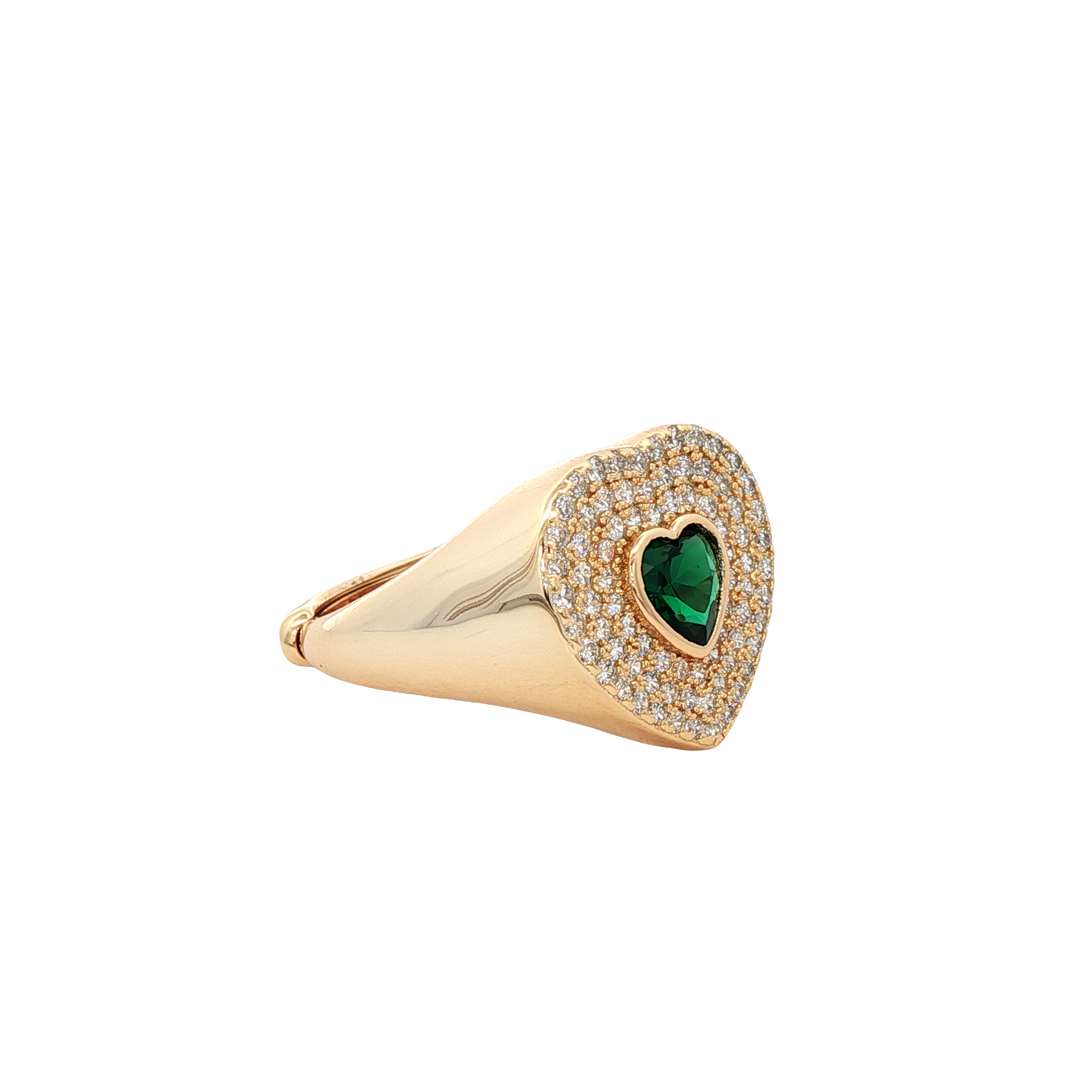 925YG HEART PAVE WITH GREEN CZ RING