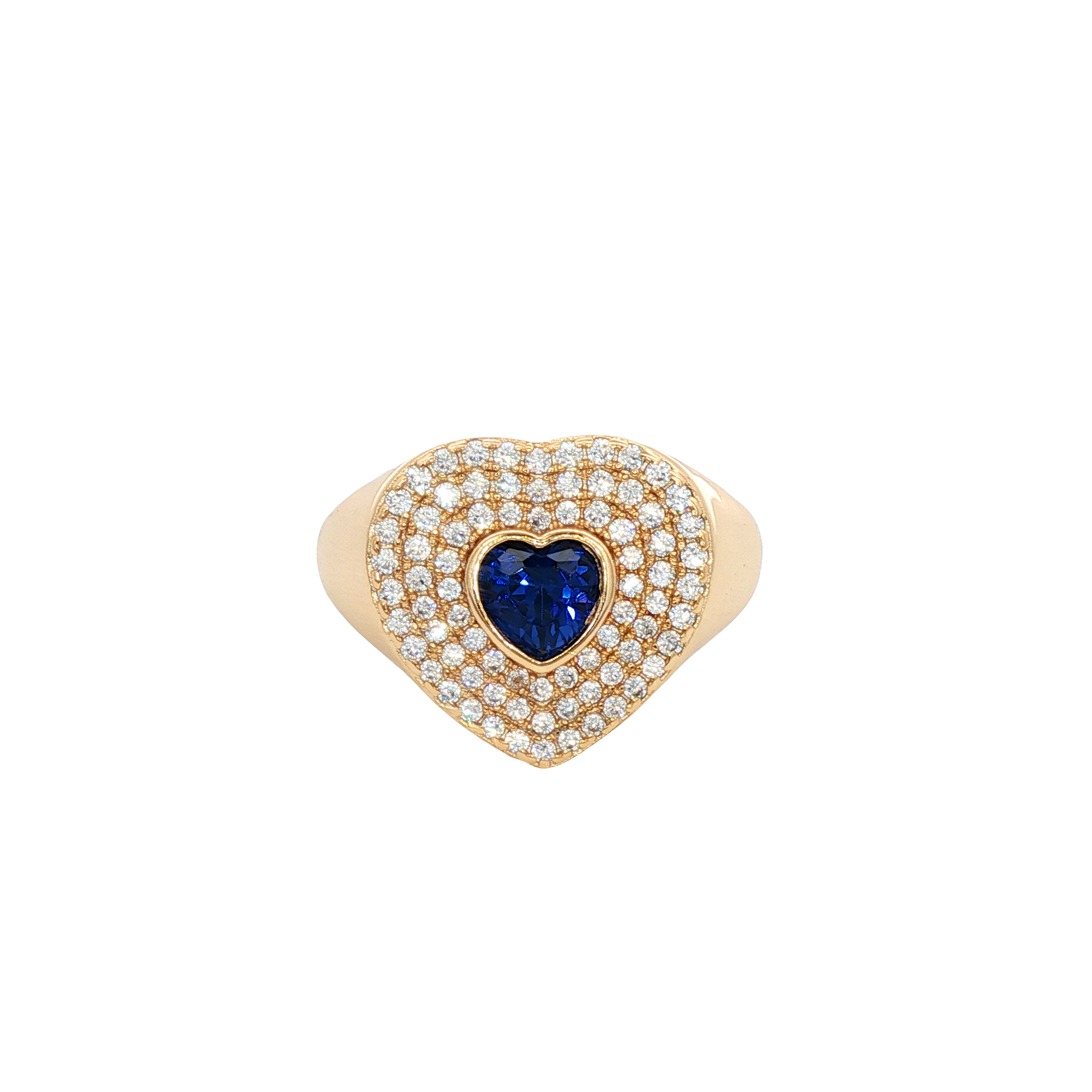 925YG HEART PAVE WITH BLUE CZ RING