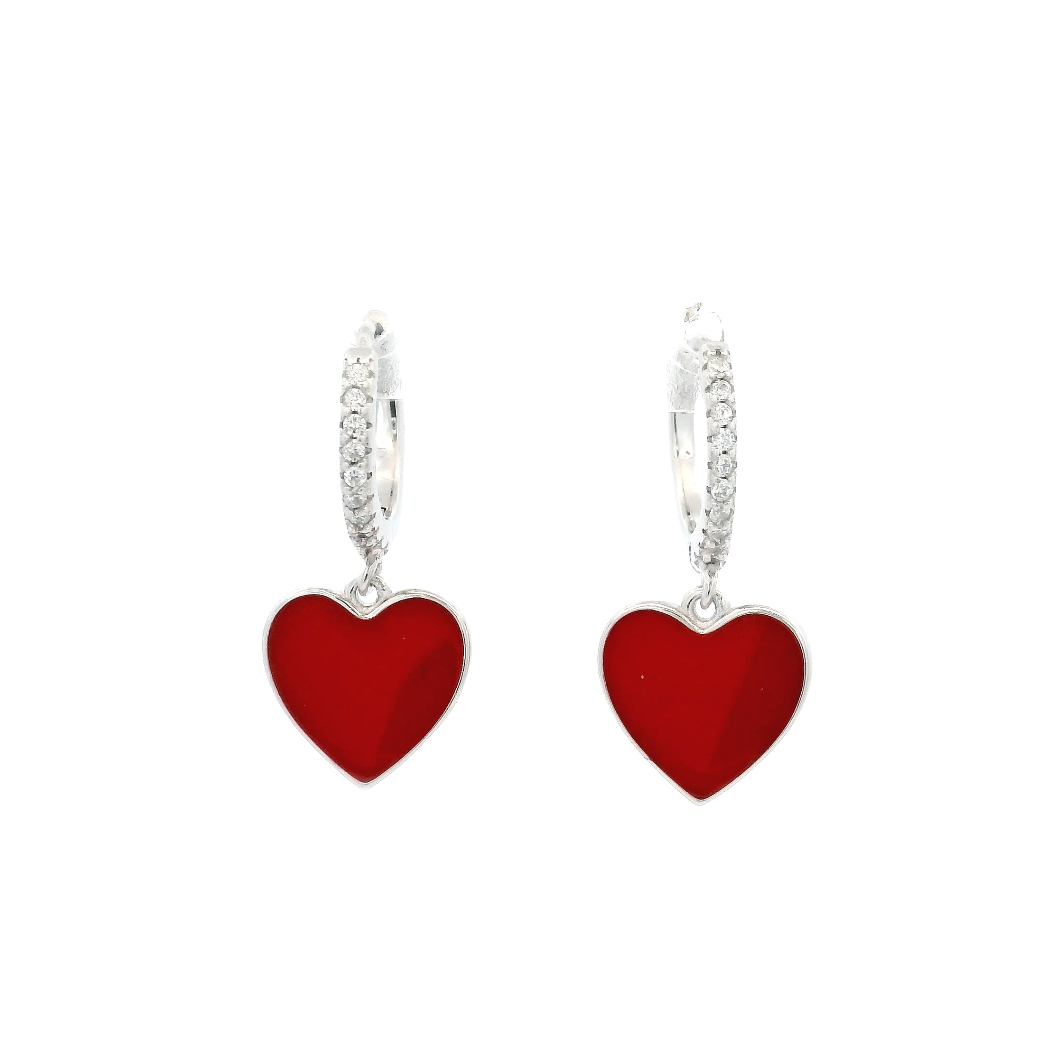 925SS HEART HANGING ENAMEL RED HUGGIES