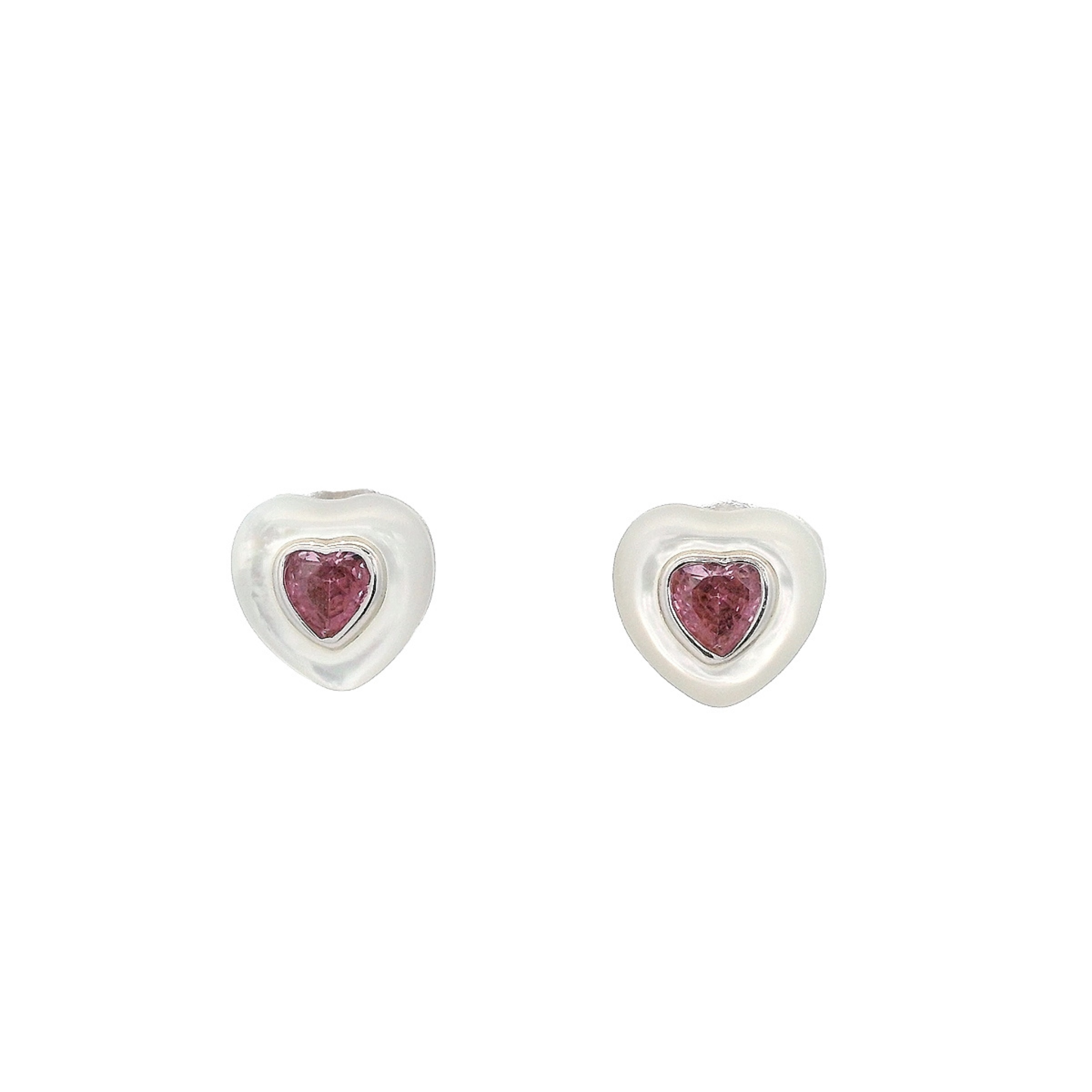 925SS HEART PINK CZ AND SHELL PEARL EARRINGS