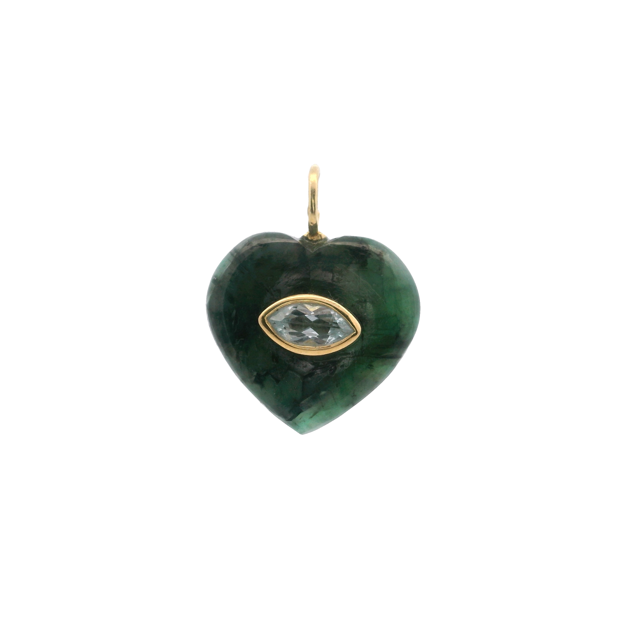 925YG HEART RAW EMERALD CENTER TOPAZ WHITE CHARM