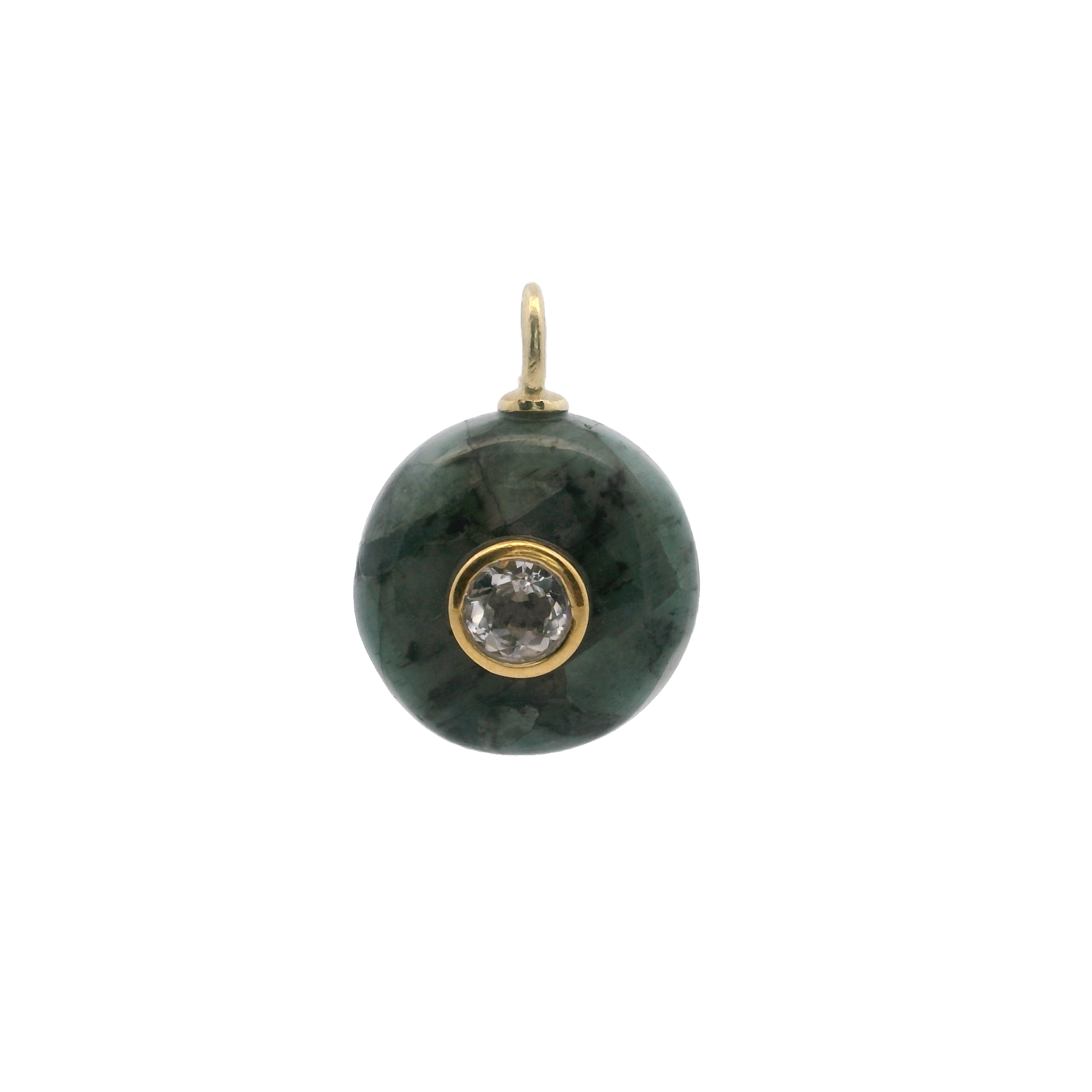 925YG ROUND CUT RAW EMERALD CENTER TOPAZ WHITE CHARM