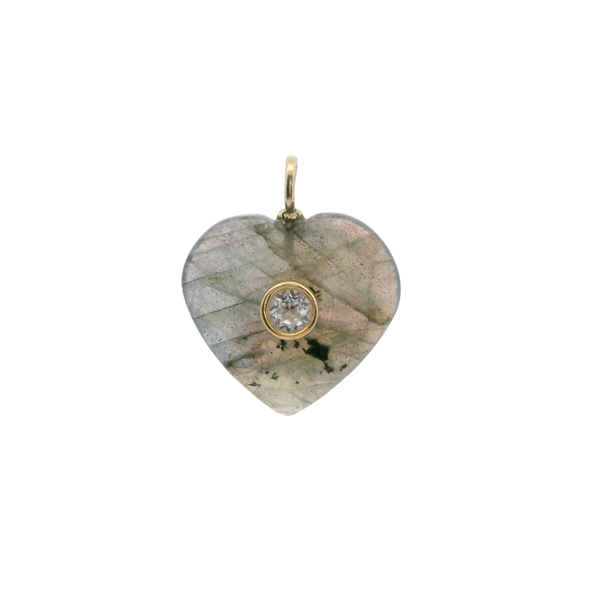 925YG HEART LABRADORITE CENTER TOPAZ WHITE CHARM