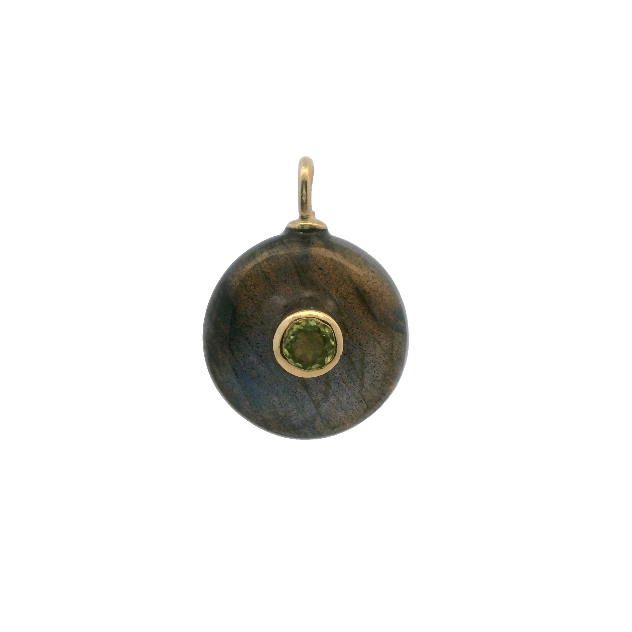 925YG ROUND CUT LABRADORITE CENTER PERIDOT CHARM