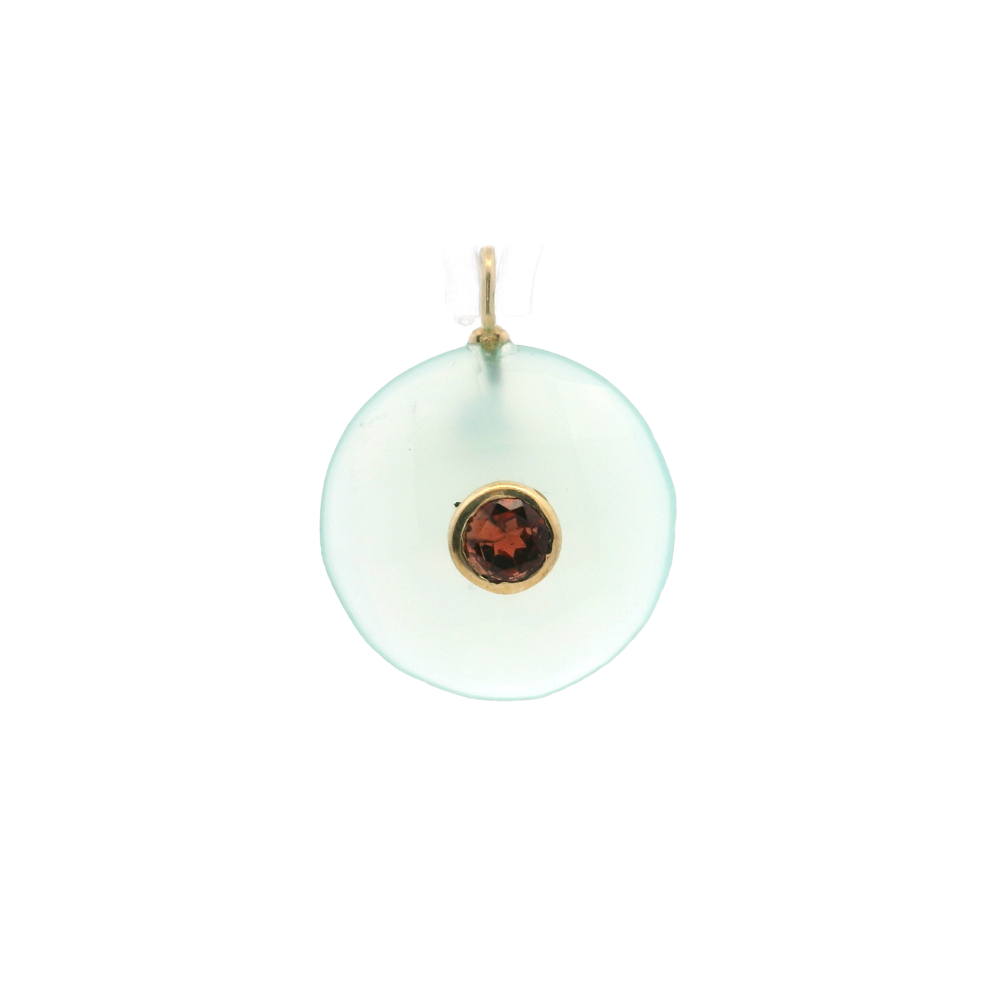 925YG ROUND CUT CHALCEDONY CENTER GARNET CHARM